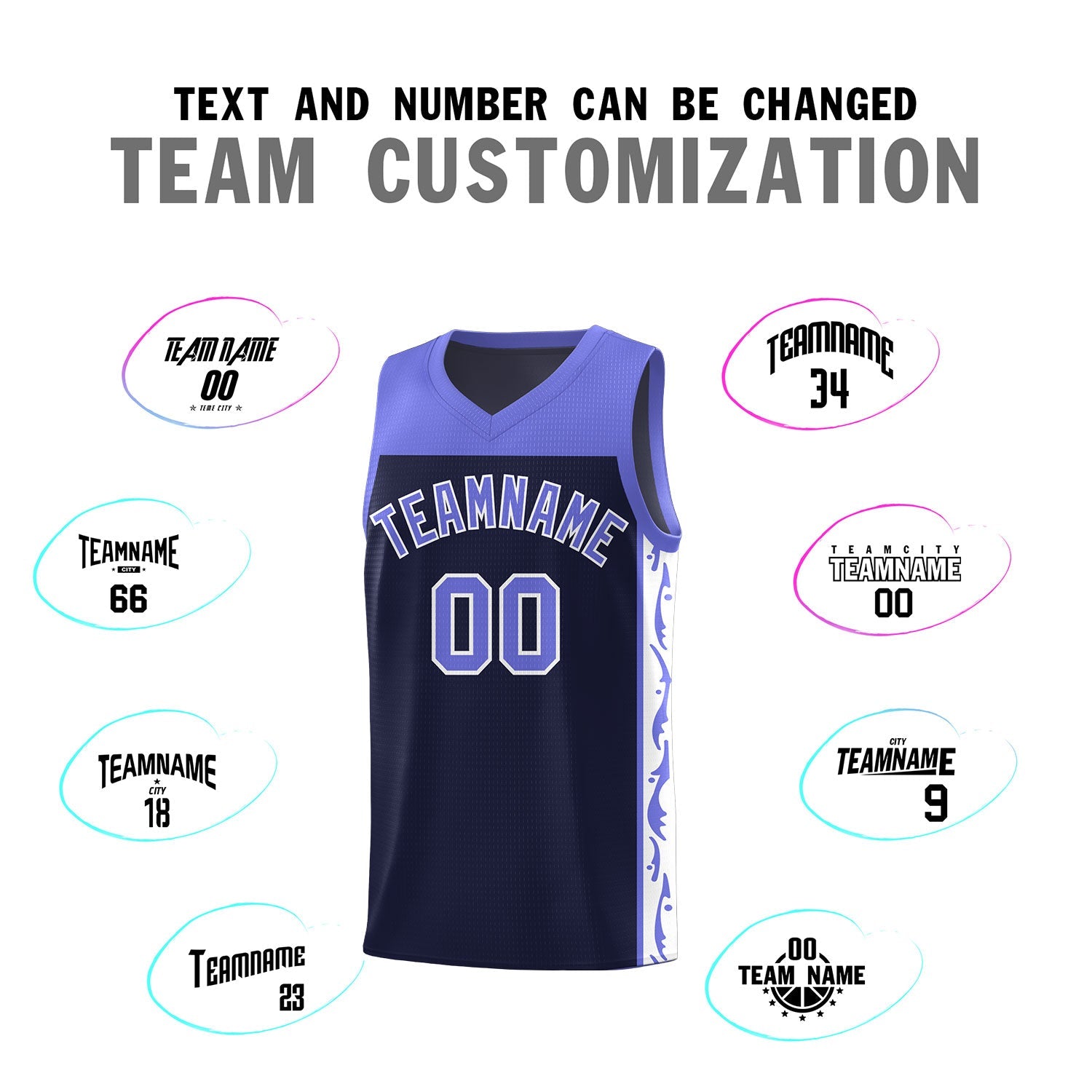 Custom Navy Side Pattern Sports Uniform Basketball Jersey
