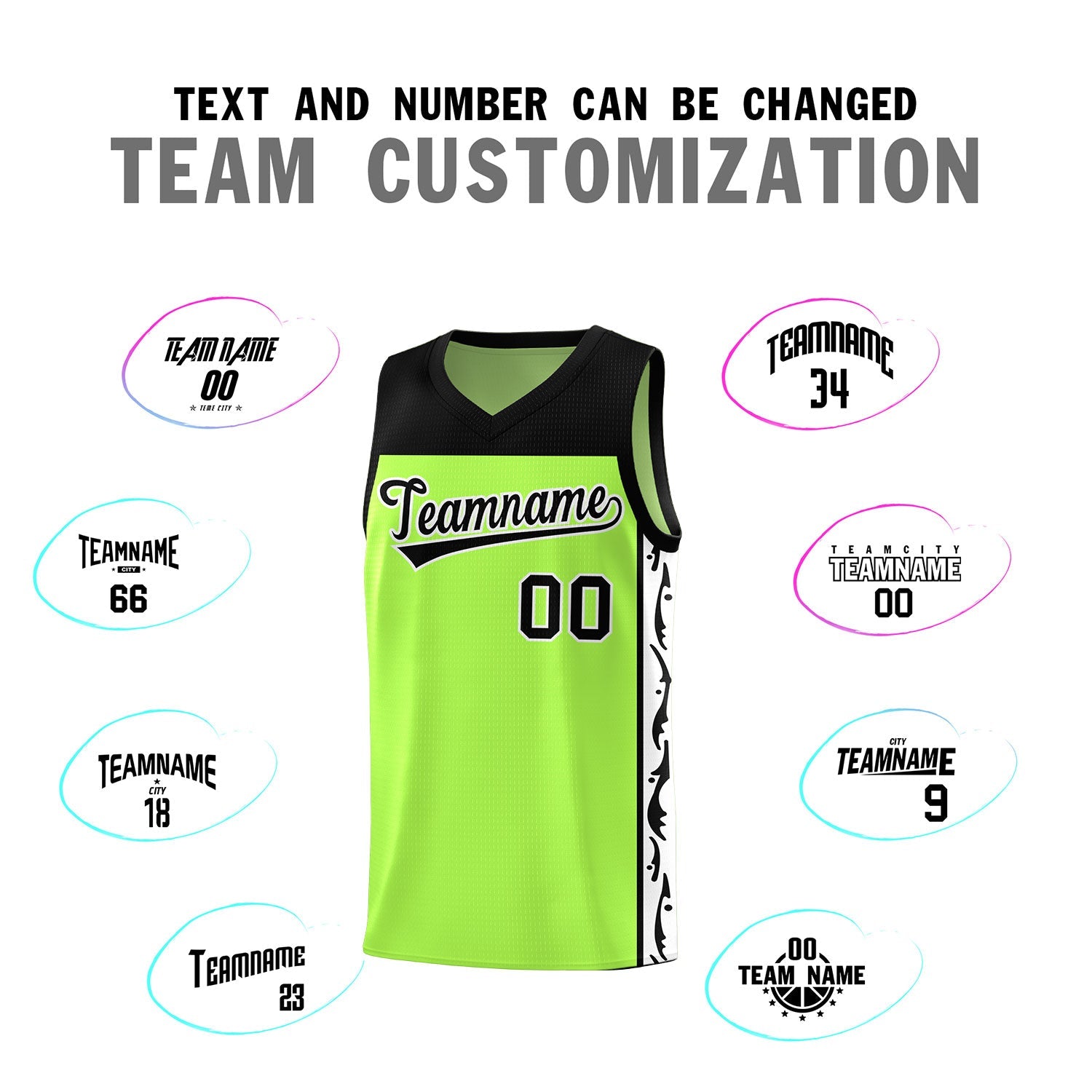 Custom Neon Green Side Pattern Sports Uniform Basketball Jersey
