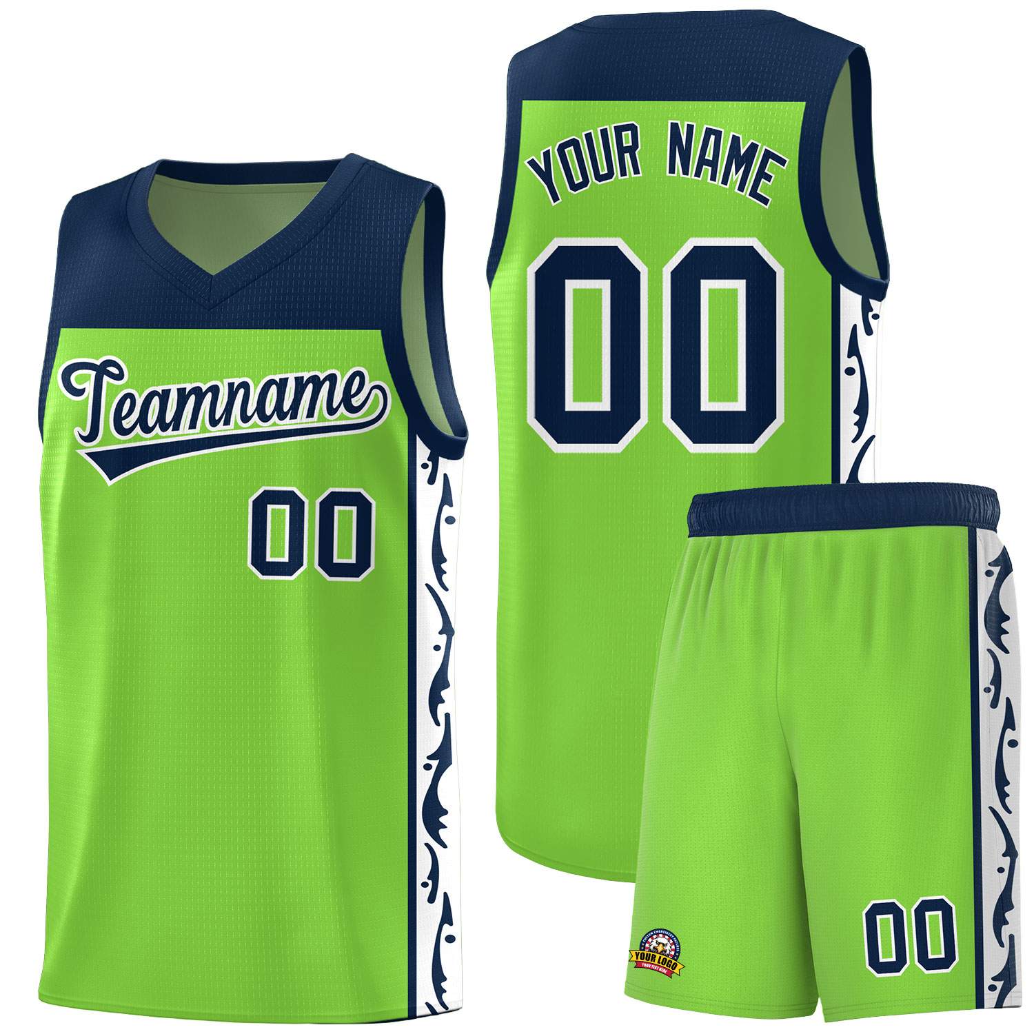 Custom Neon Green Side Pattern Sports Uniform Basketball Jersey