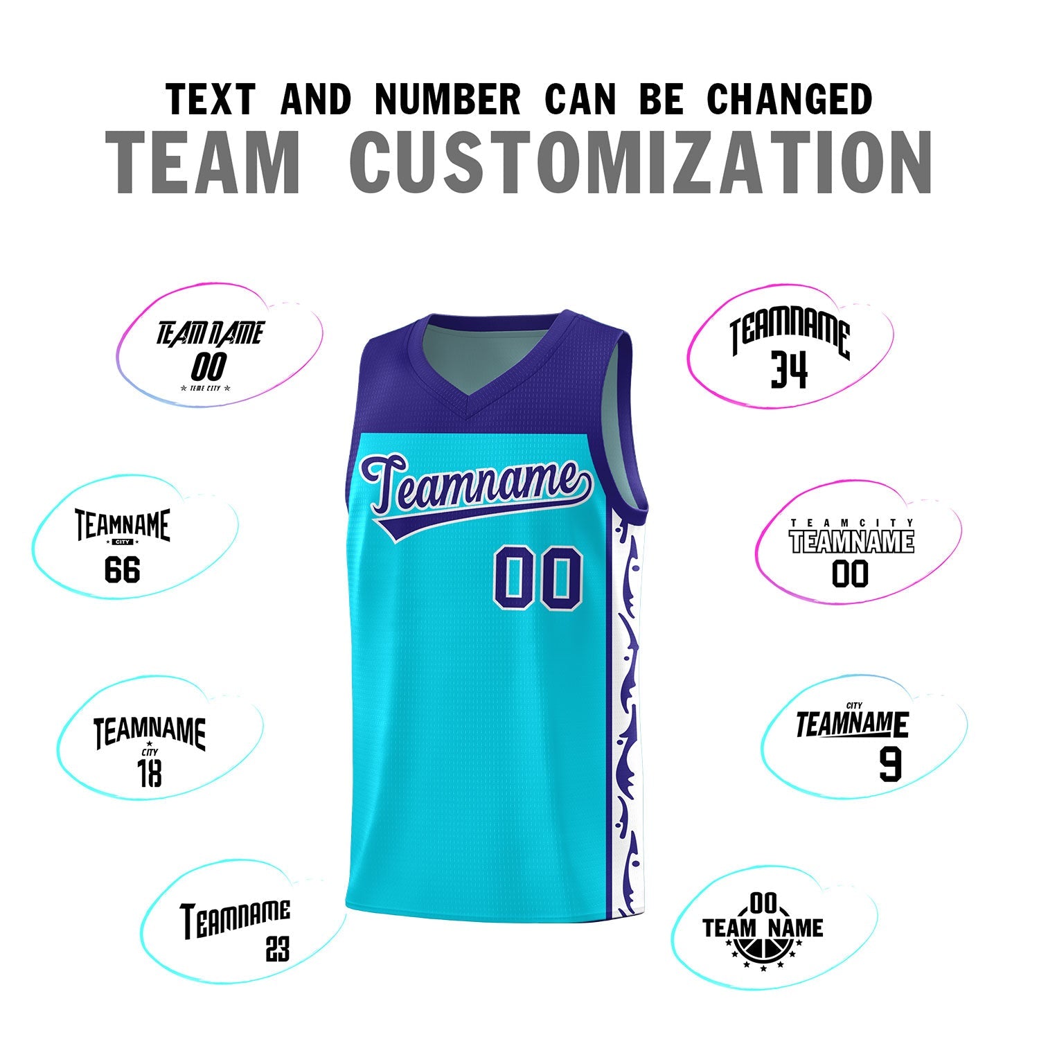 Custom Sky Blue Side Pattern Sports Uniform Basketball Jersey