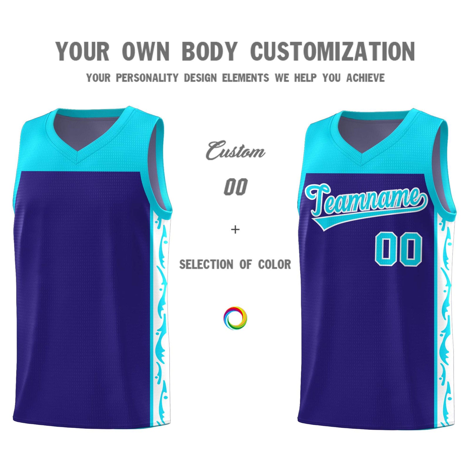 Custom Royal Side Pattern Sports Uniform Basketball Jersey