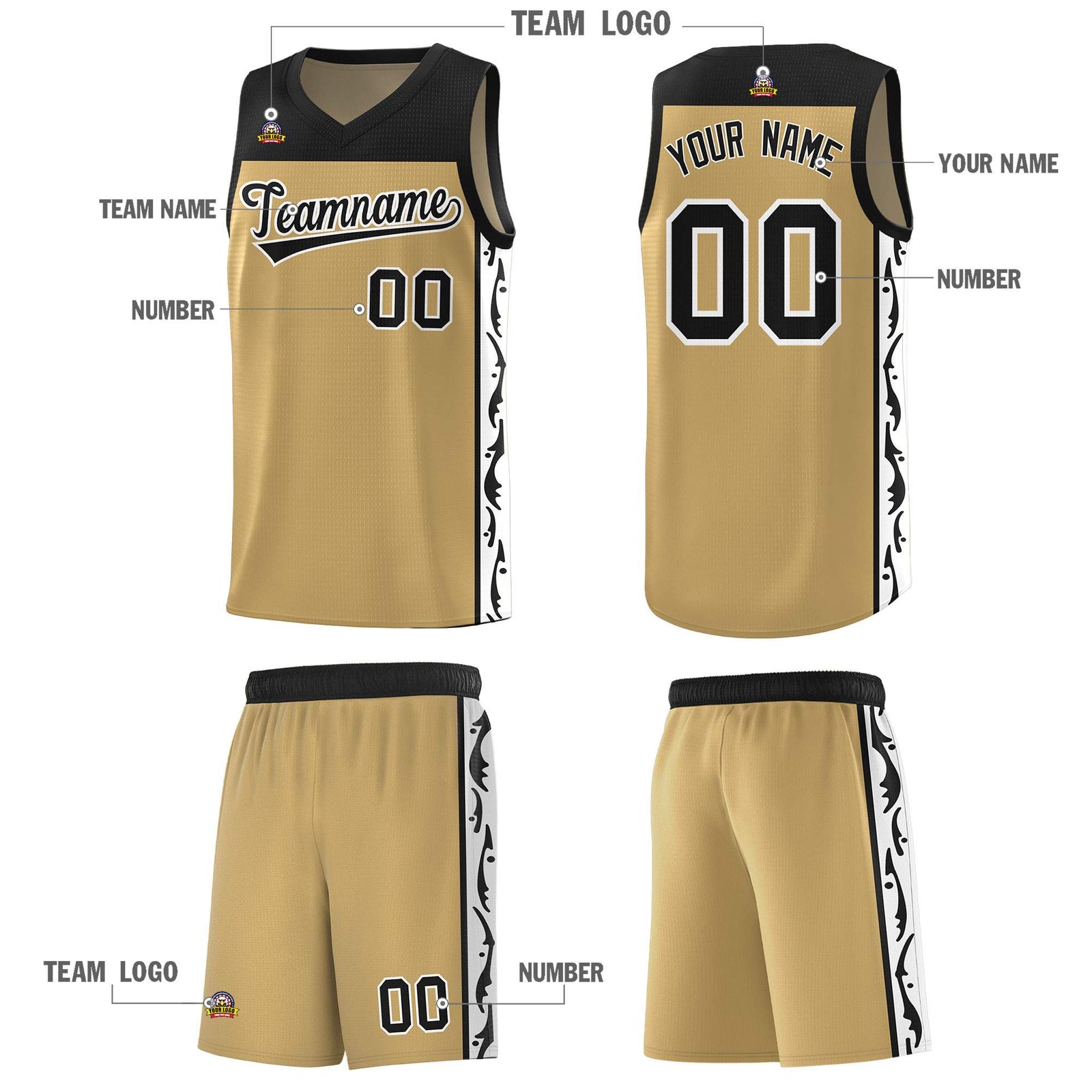 Custom Light Brown Side Pattern Sports Uniform Basketball Jersey