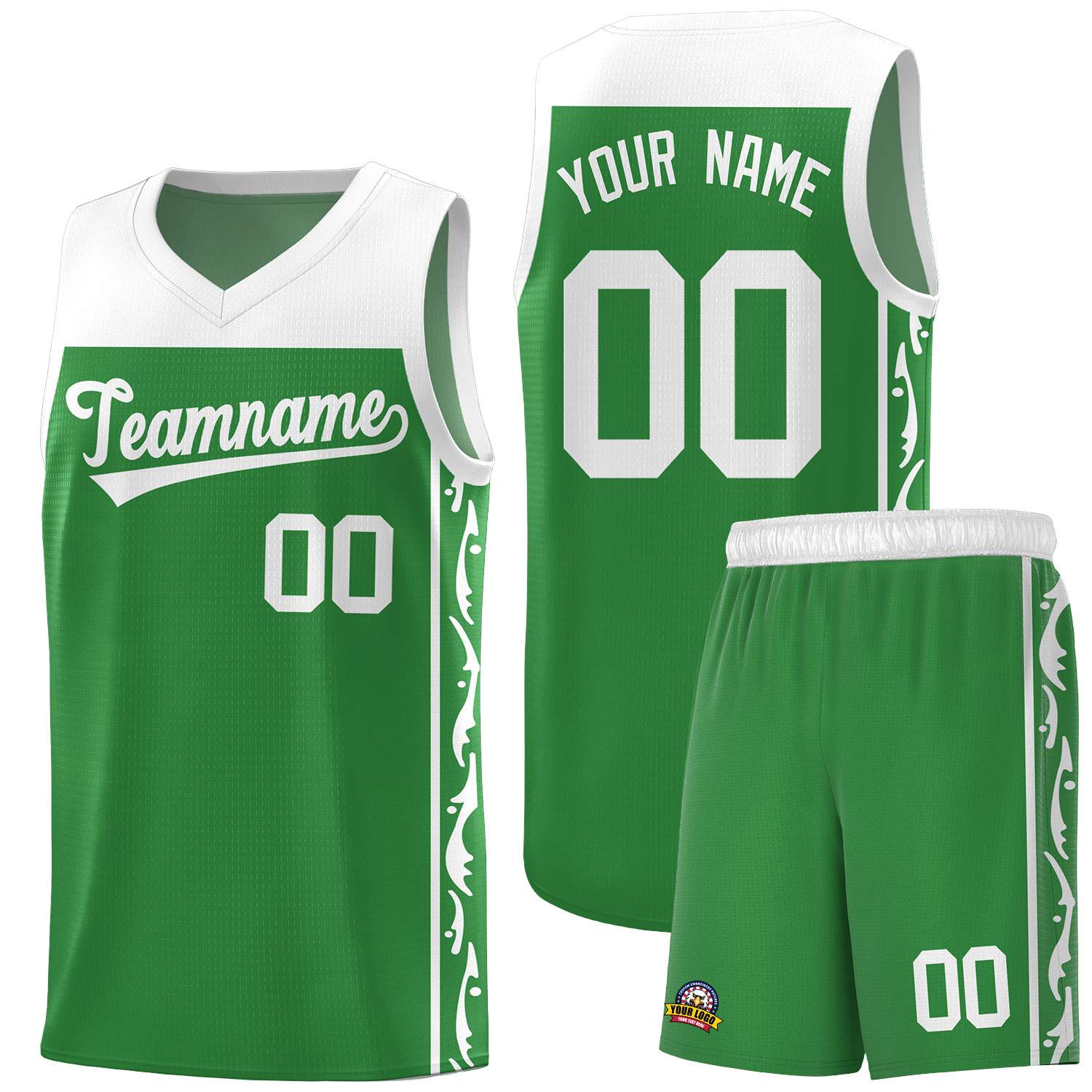 Custom Kelly Green Side Pattern Sports Uniform Basketball Jersey
