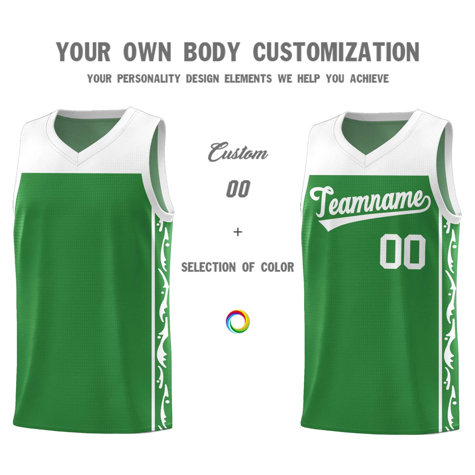 Custom Kelly Green Side Pattern Sports Uniform Basketball Jersey