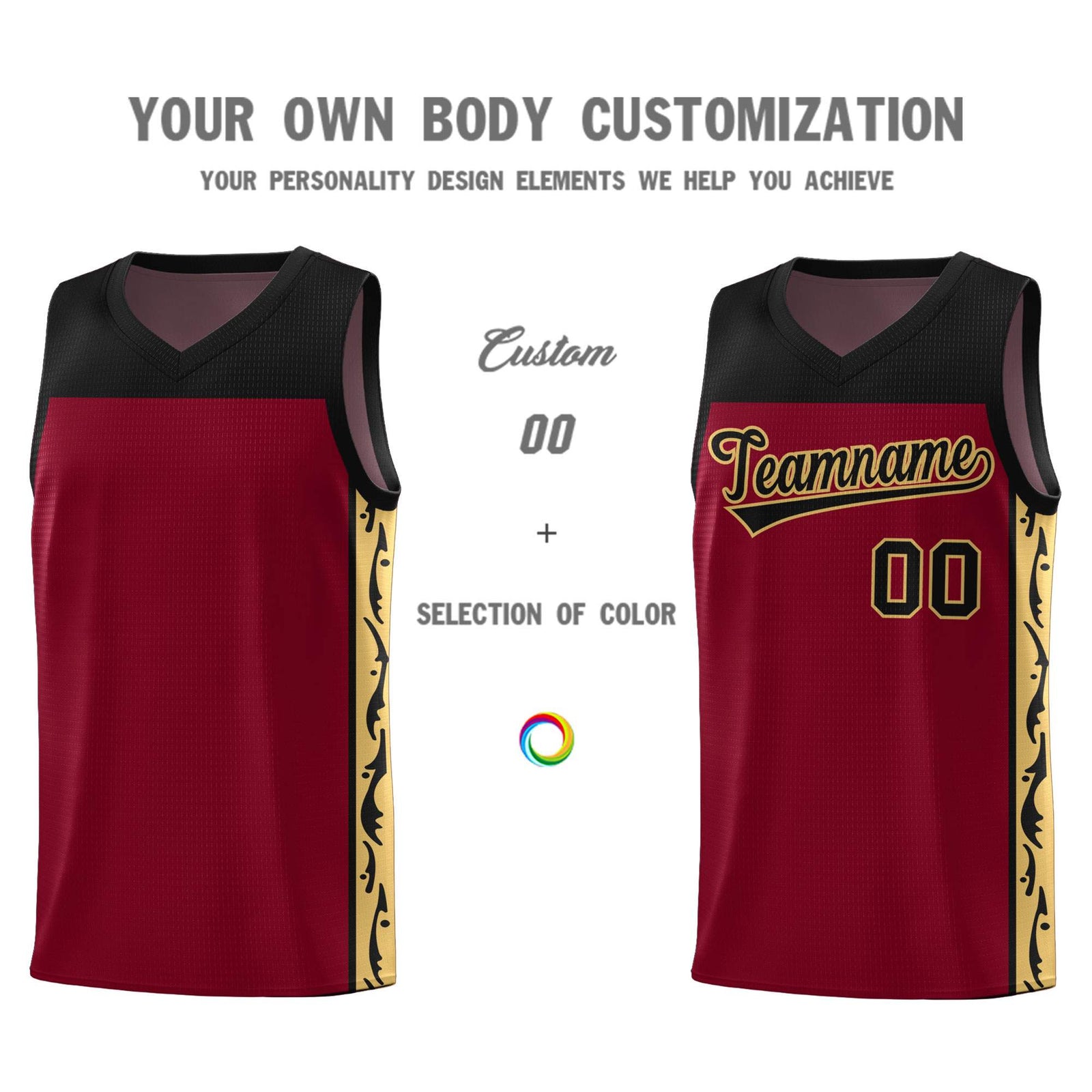 Custom Crimson Side Pattern Sports Uniform Basketball Jersey