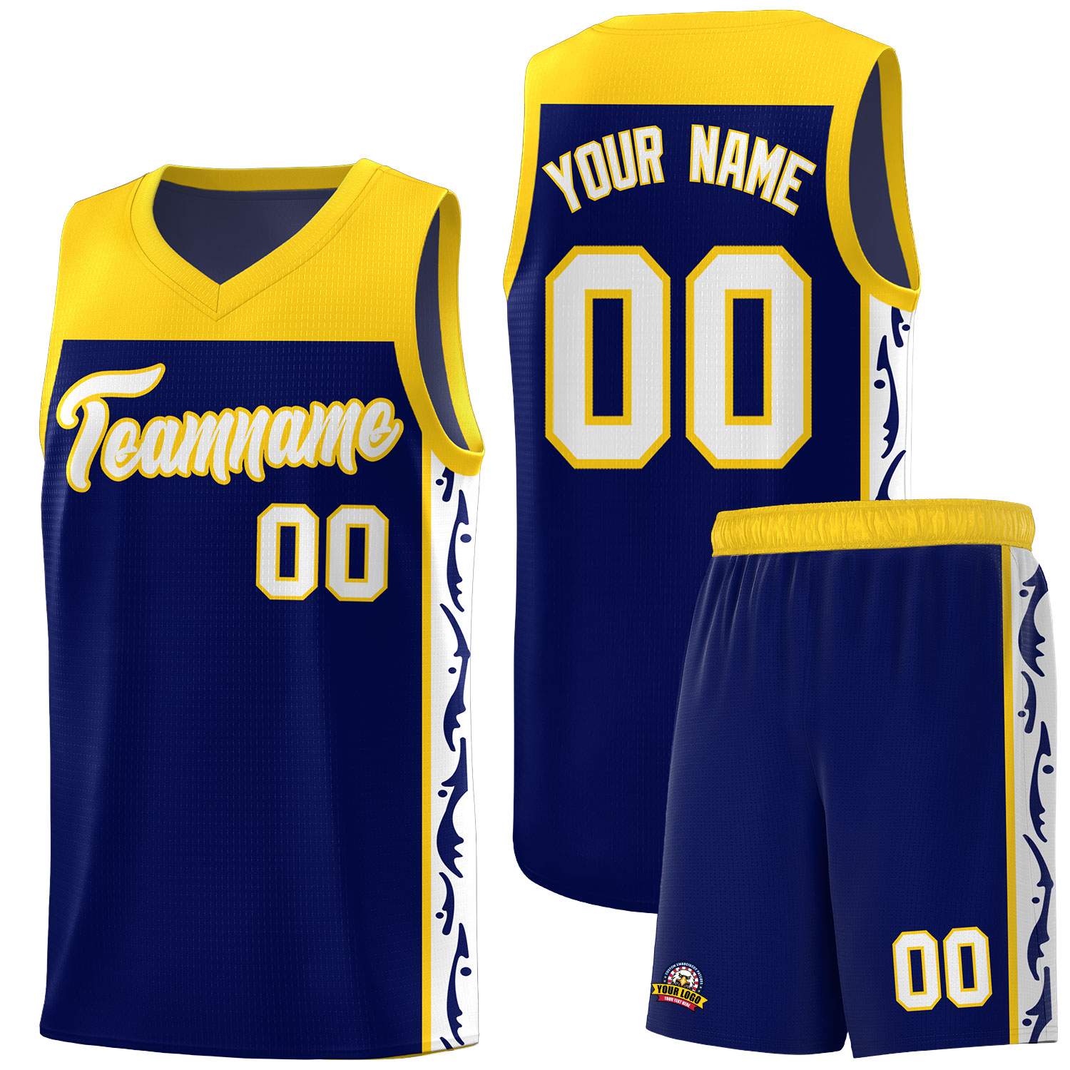 Custom Navy Side Pattern Sports Uniform Basketball Jersey