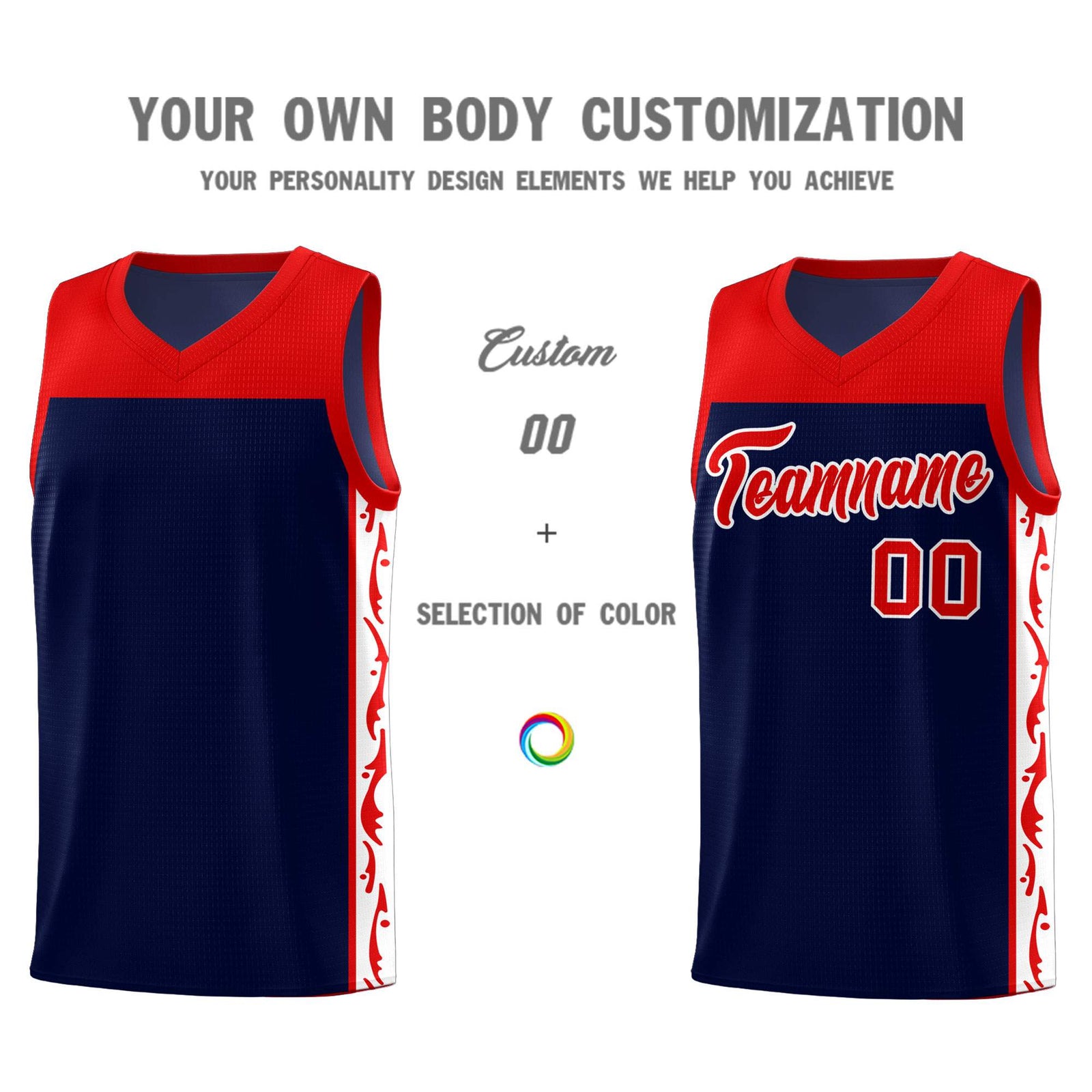 Custom Navy Side Pattern Sports Uniform Basketball Jersey