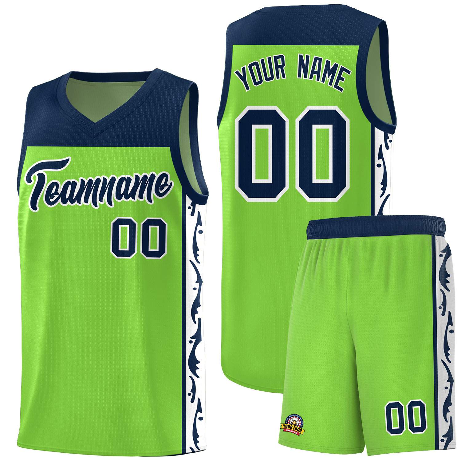 Custom Neon Green Side Pattern Sports Uniform Basketball Jersey