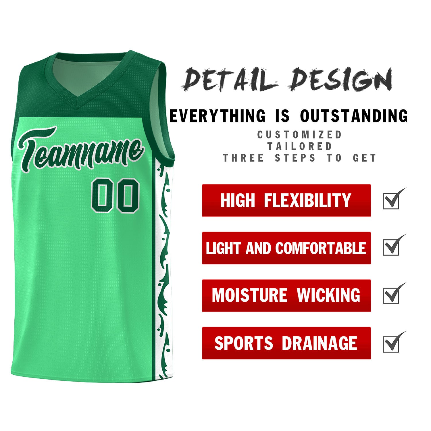 Custom Bright Green Side Pattern Sports Uniform Basketball Jersey