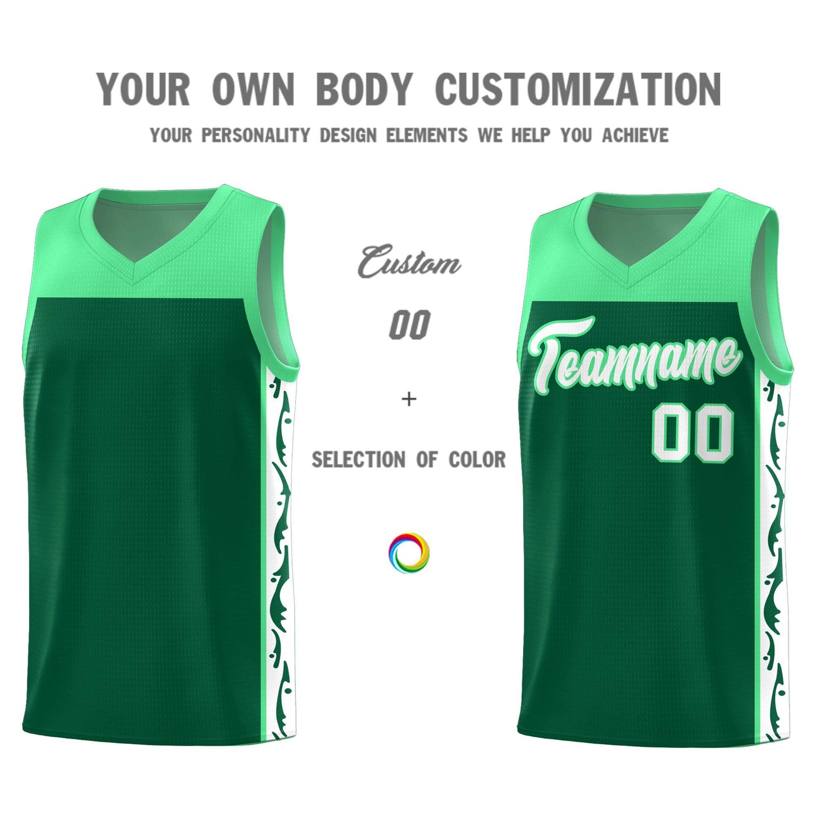 Custom Kelly Green Side Pattern Sports Uniform Basketball Jersey