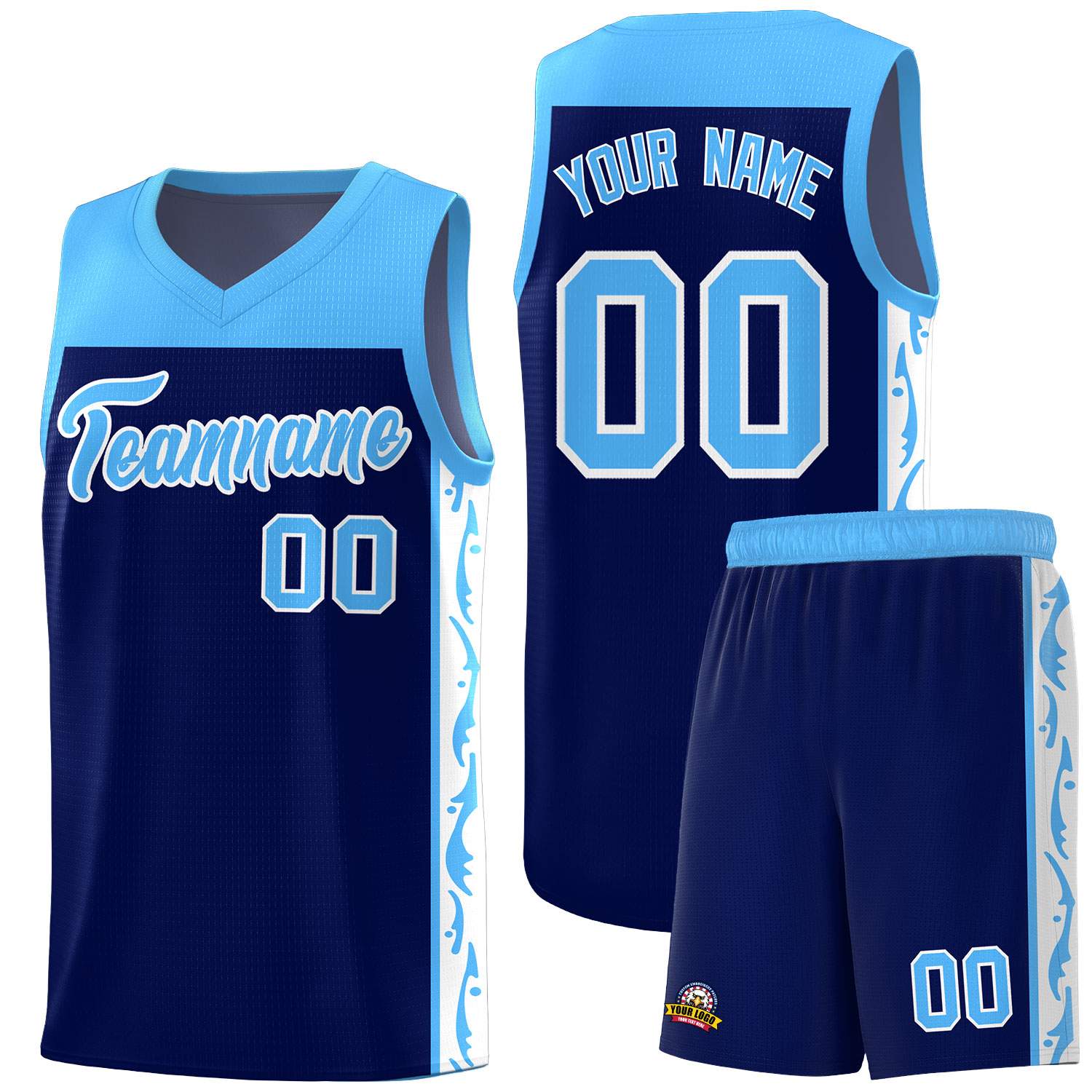 Custom Navy Side Pattern Sports Uniform Basketball Jersey