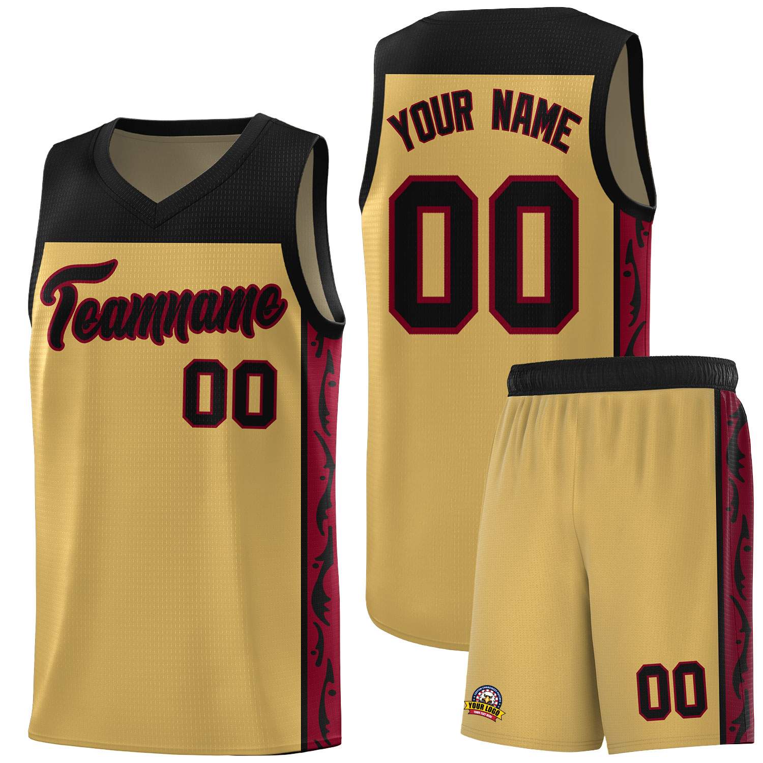 Custom Old Gold Side Pattern Sports Uniform Basketball Jersey