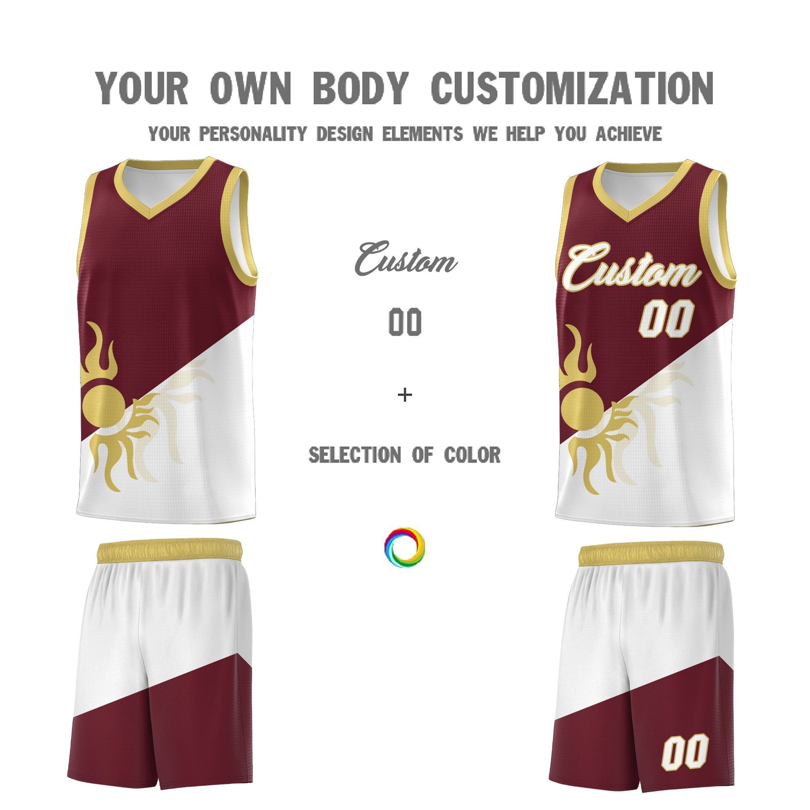 Custom Youth Basketball Jerseys - Burgundy White Sunburst Design Two Tone Uniforms