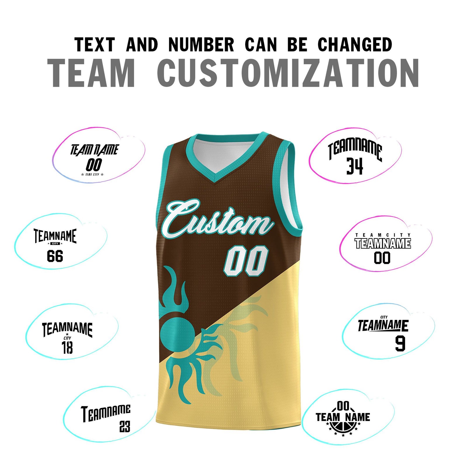 Custom Youth Basketball Jerseys - Brown Khaki Sunburst Design Two Tone Uniforms