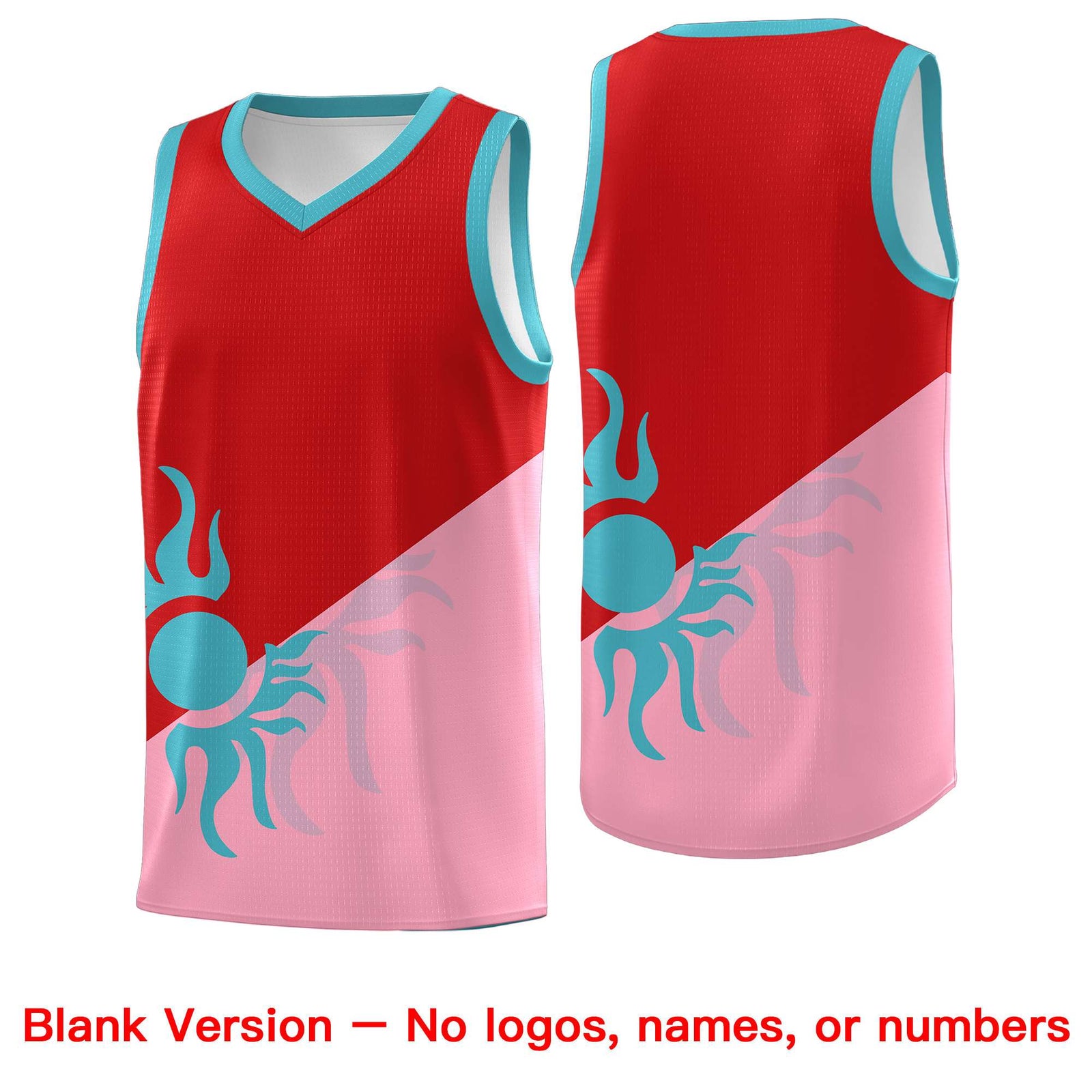 Custom Youth Basketball Jerseys - Red Light Pink Sunburst Design Two Tone Uniforms