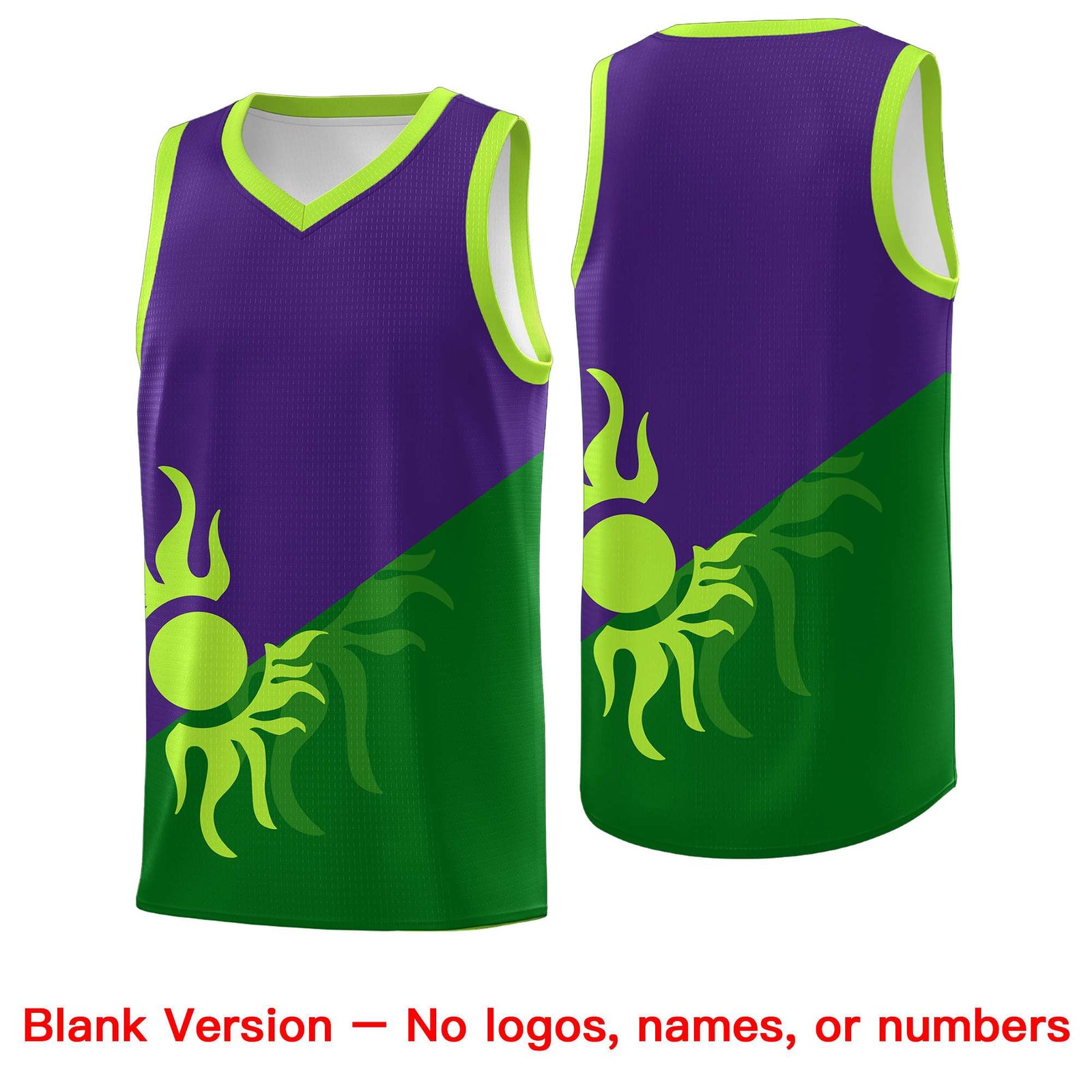 Custom Youth Basketball Jerseys - Purple Kelly Green Sunburst Design Two Tone Uniforms