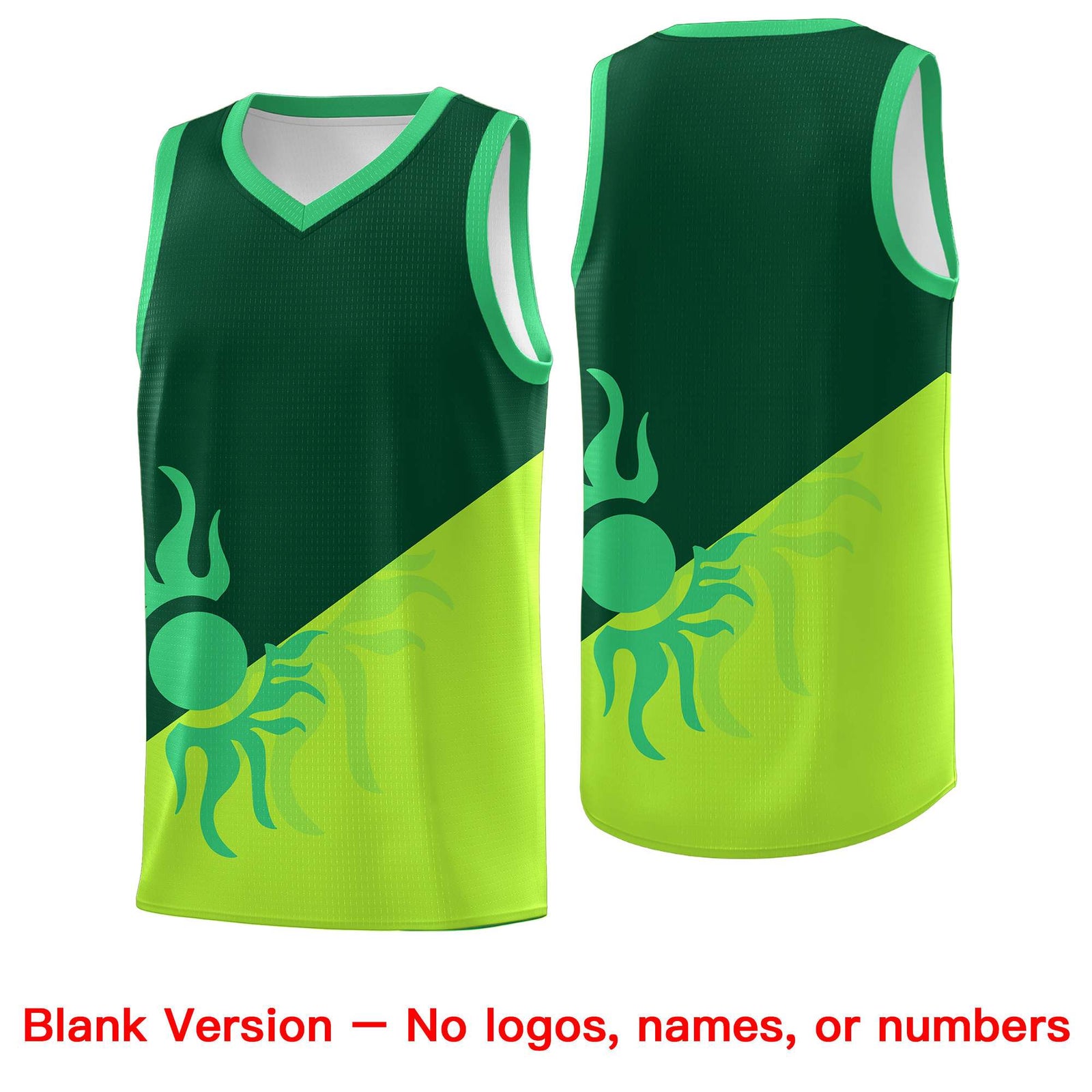 Custom Youth Basketball Jerseys - Kelly Green Neon Green Radiant Sun Design Two Tone Uniforms