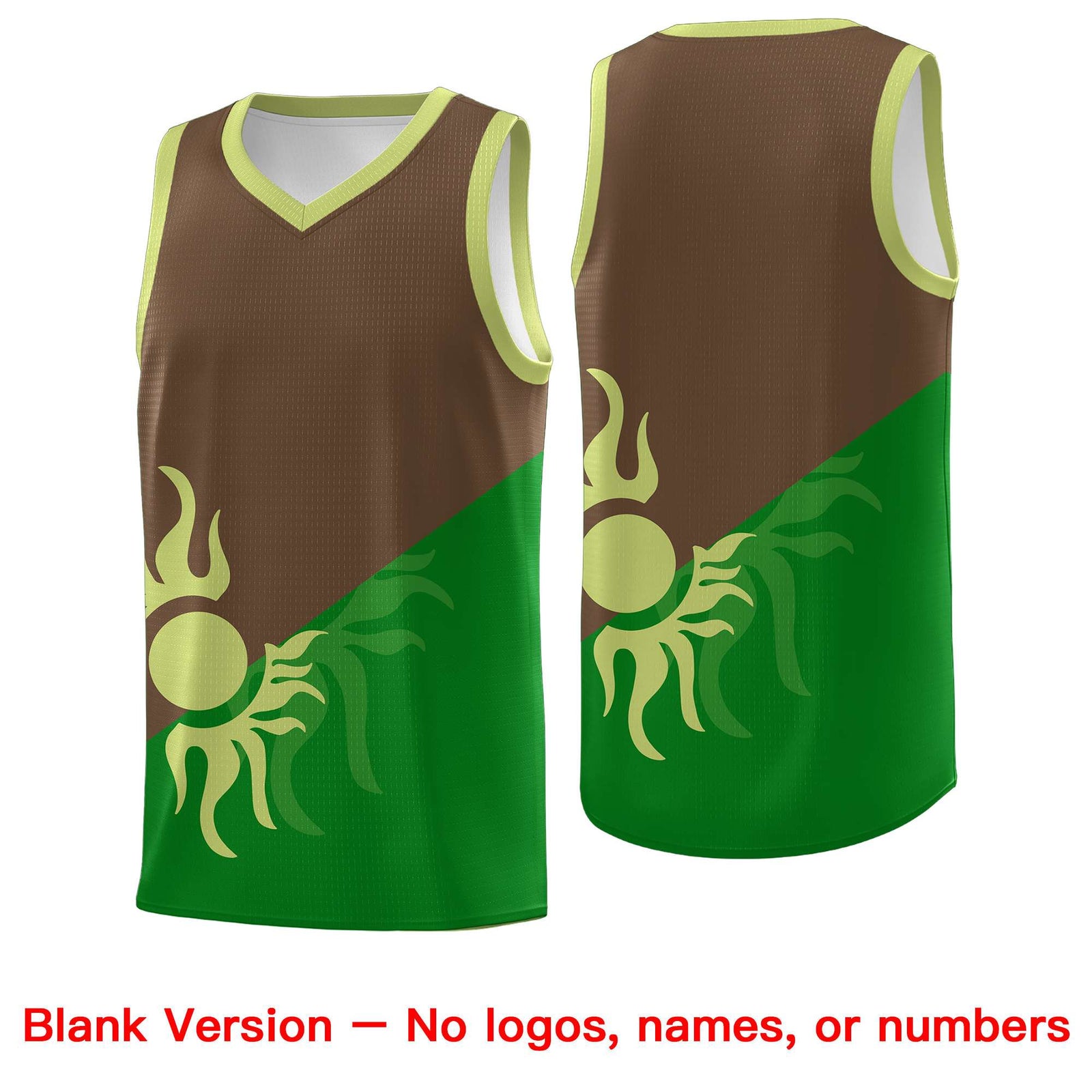 Custom Youth Basketball Jerseys - Kelly Green Light Brown Sunburst Design Two Tone Uniforms
