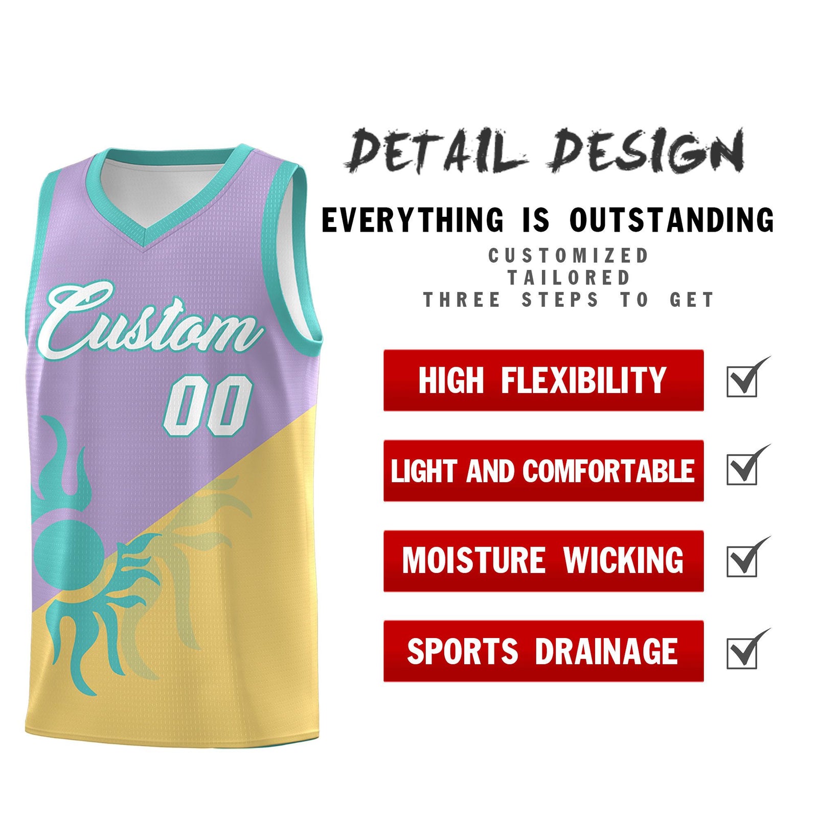 Custom Youth Basketball Jerseys - Light Purple Old Gold Radiant Sun Design Two Tone Uniforms