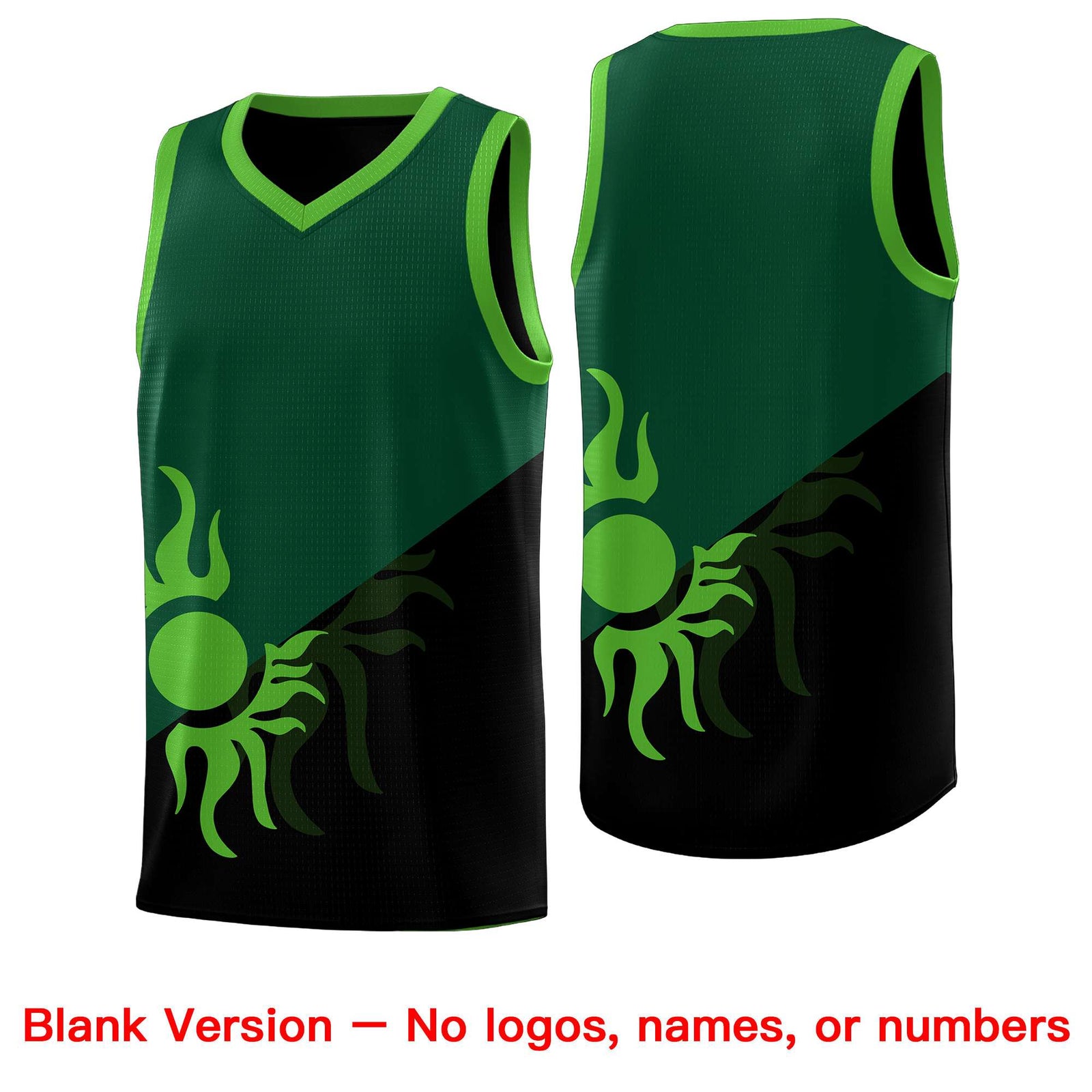 Custom Youth Basketball Jerseys - Kelly Green Black Radiant Sun Design Two Tone Uniforms