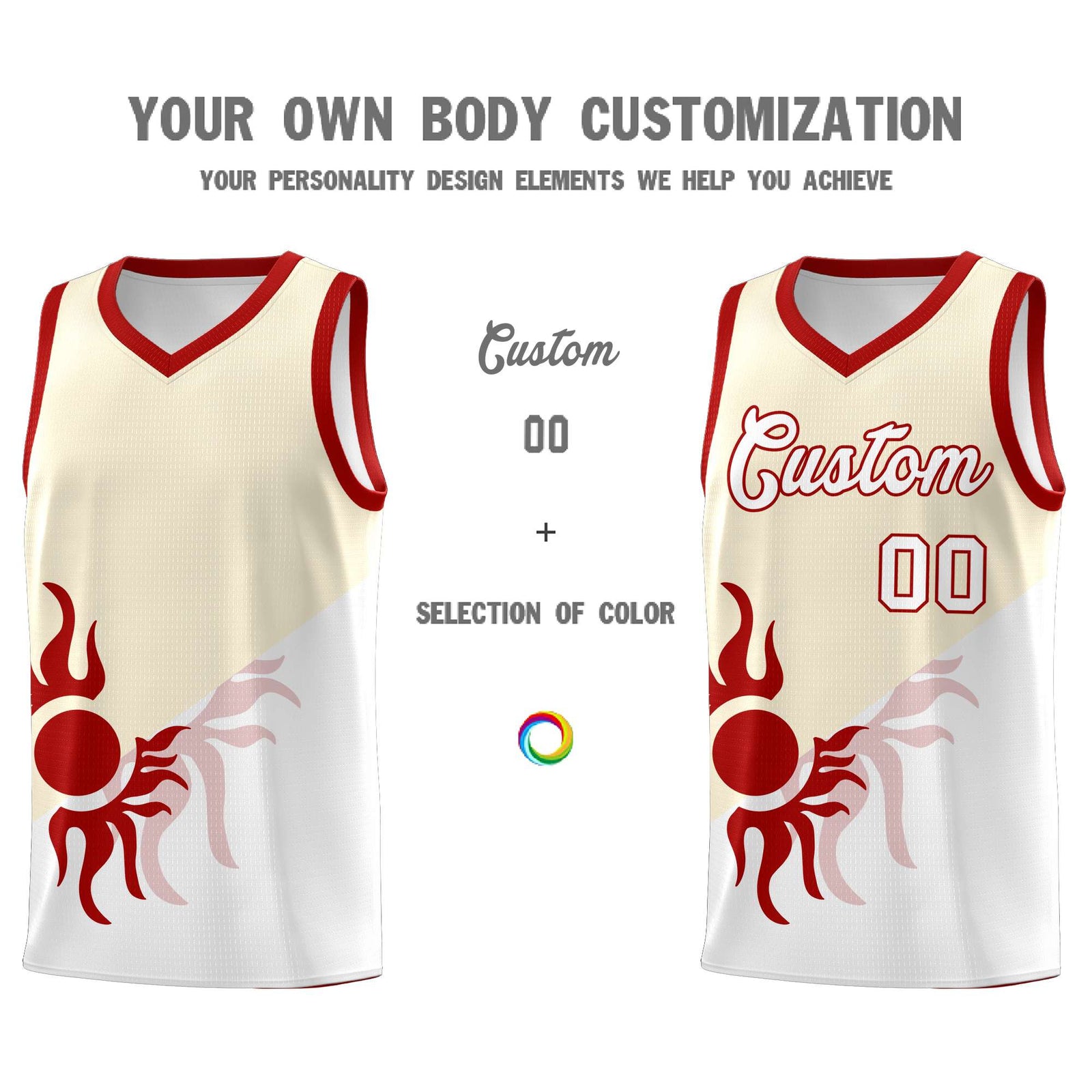 Custom Youth Basketball Jerseys - Cream White Radiant Sun Design Two Tone Uniforms