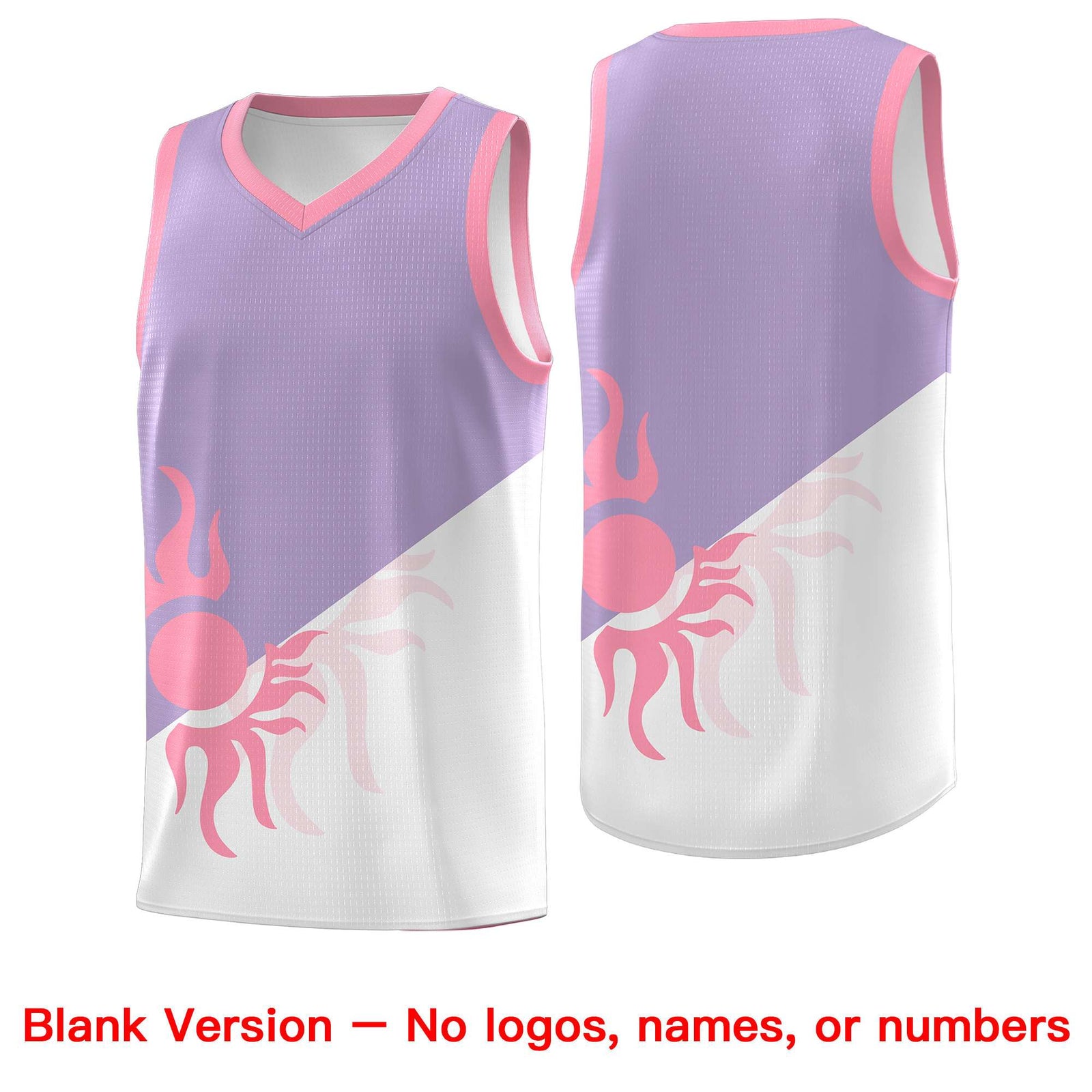 Custom Youth Basketball Jerseys - Light Purple White Radiant Sun Design Two Tone Uniforms