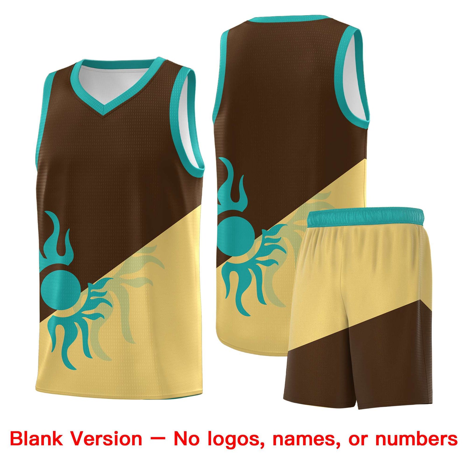 Custom Youth Basketball Jerseys - Brown Khaki Sunburst Design Two Tone Uniforms