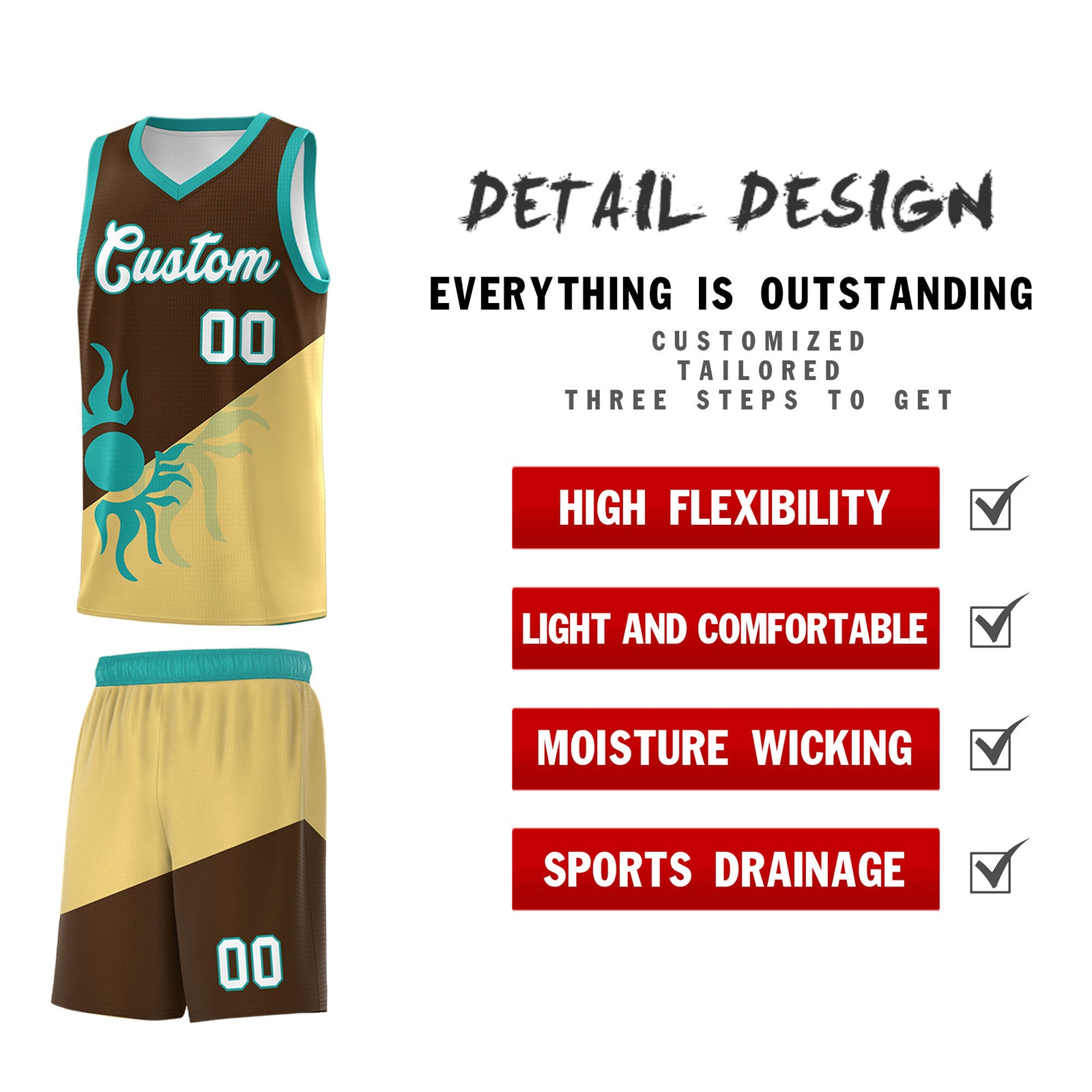 Custom Youth Basketball Jerseys - Brown Khaki Sunburst Design Two Tone Uniforms
