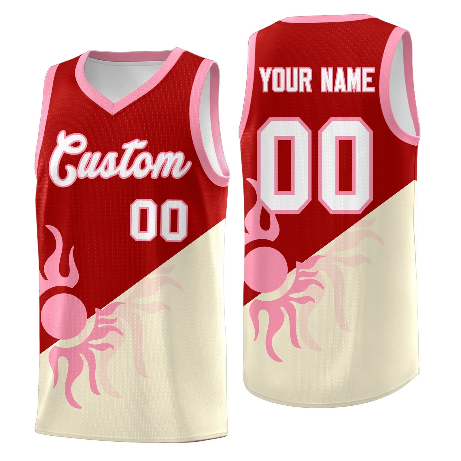 Custom Youth Basketball Jerseys - Red Light Khaki Radiant Sun Design Two Tone Uniforms