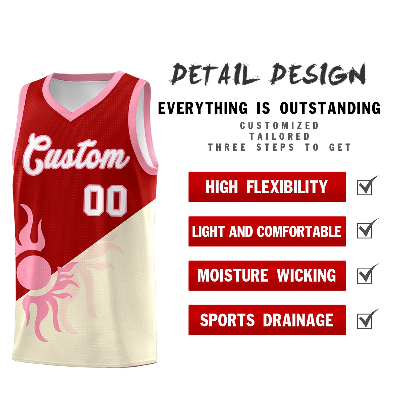 Custom Youth Basketball Jerseys - Red Light Khaki Radiant Sun Design Two Tone Uniforms