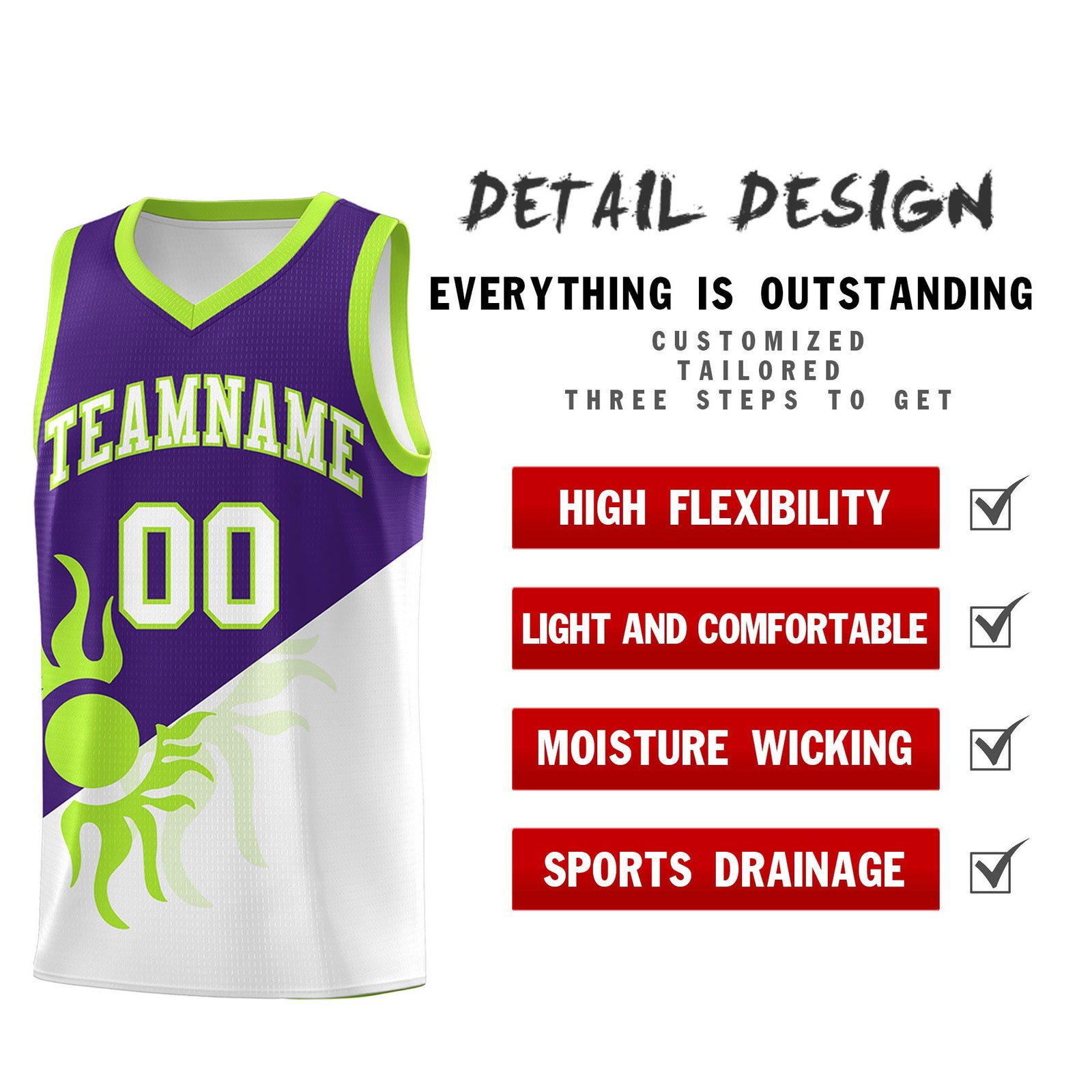 Custom Youth Basketball Jerseys - Purple White Radiant Sun Design Two Tone Uniforms