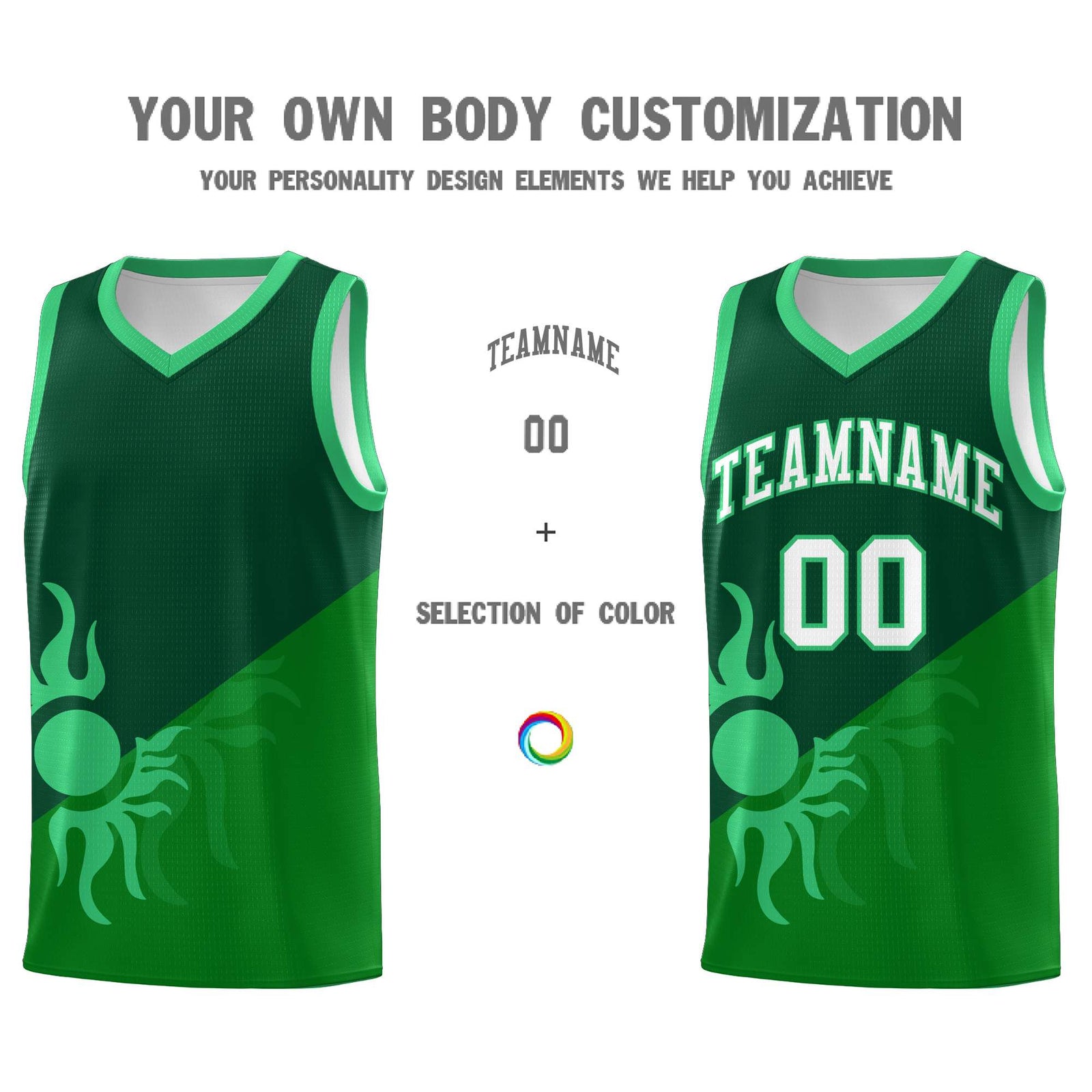 Custom Youth Basketball Jerseys - Kelly Green Kelly Green Sunburst Design Two Tone Uniforms