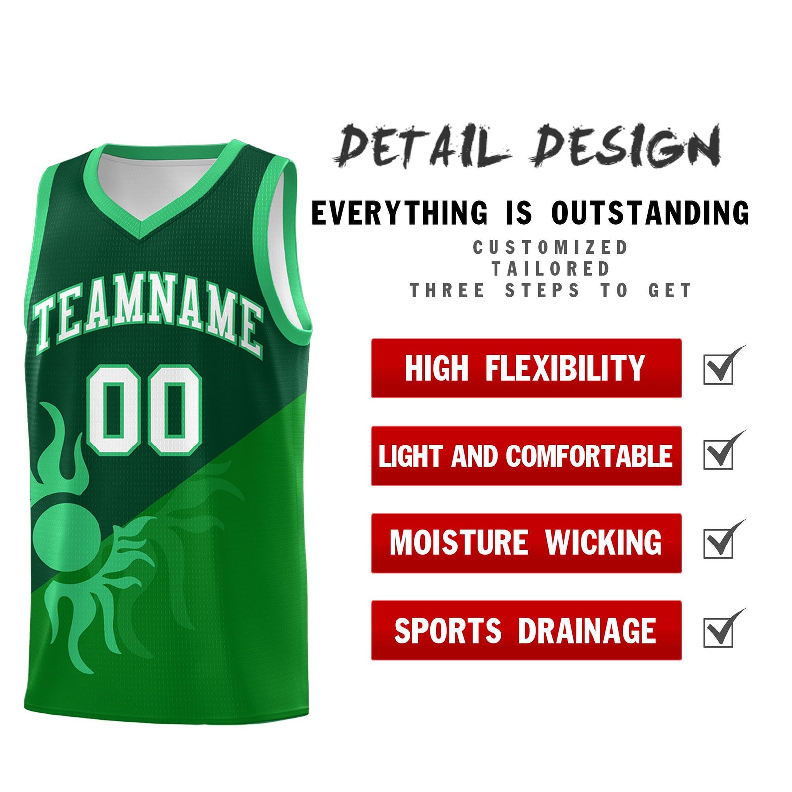 Custom Youth Basketball Jerseys - Kelly Green Kelly Green Sunburst Design Two Tone Uniforms