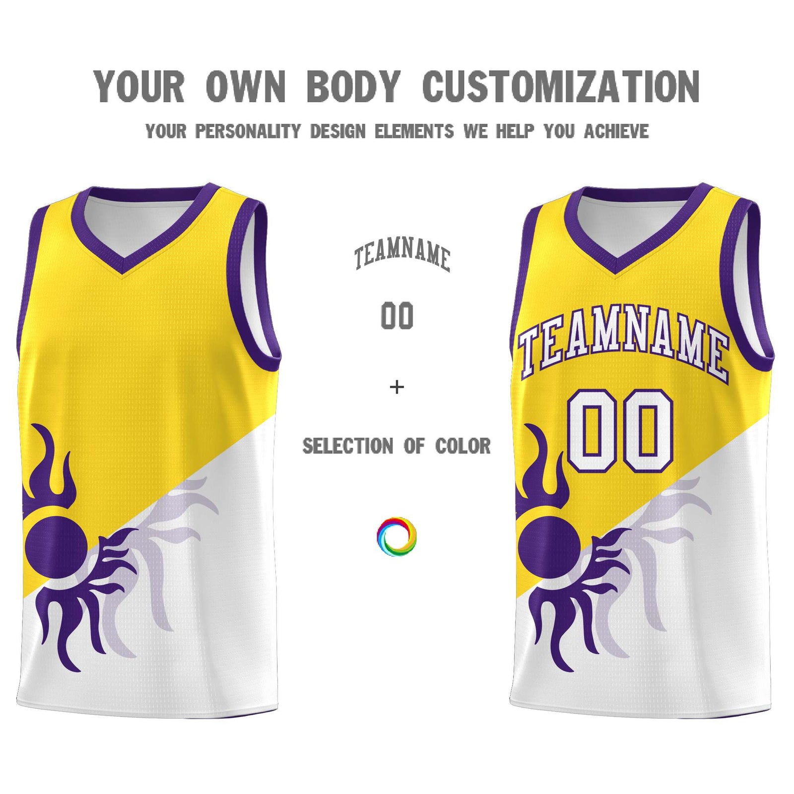 Custom Youth Basketball Jerseys - Gold White Radiant Sun Design Two Tone Uniforms
