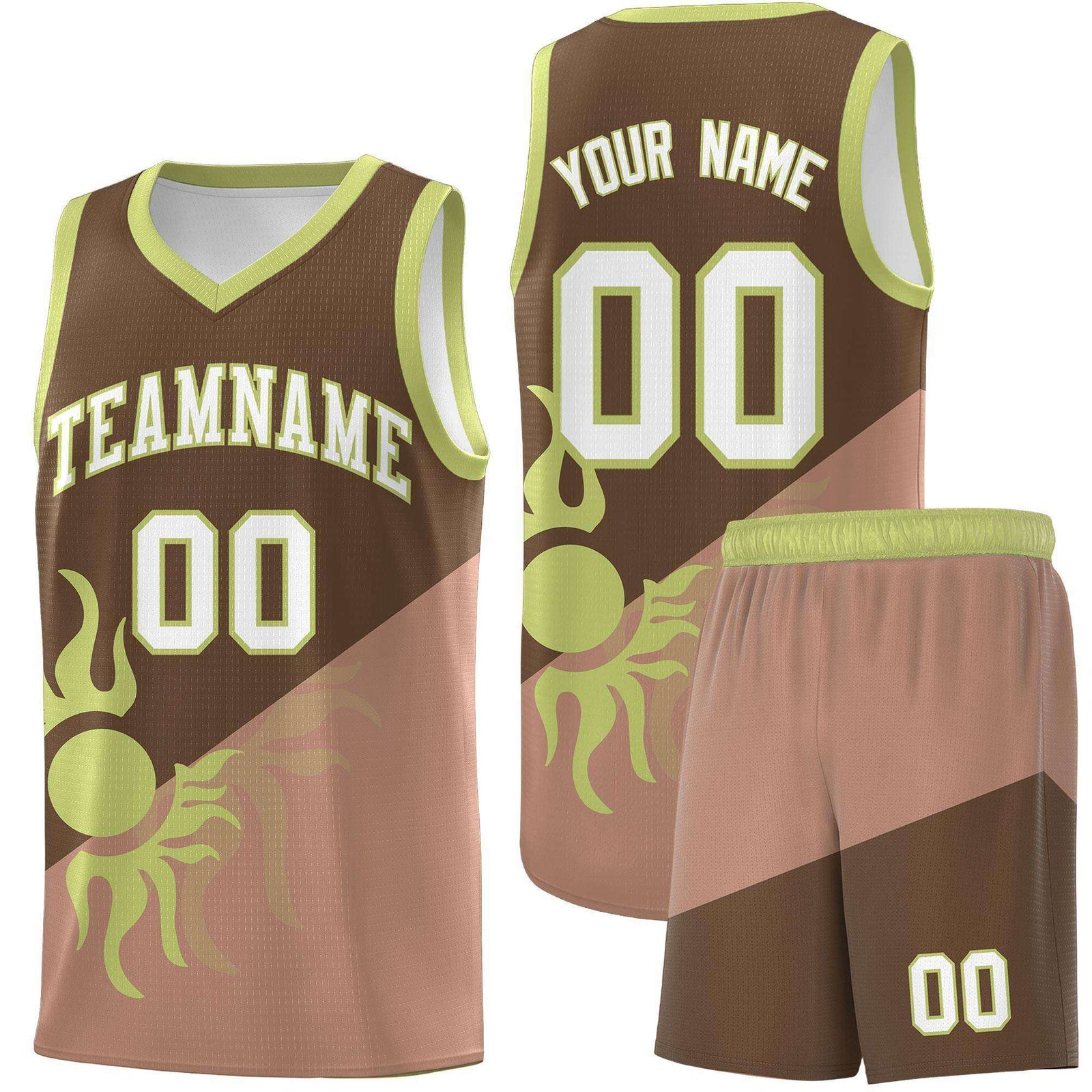 Custom Youth Basketball Jerseys - Coffee Light Brown Radiant Sun Design Two Tone Uniforms