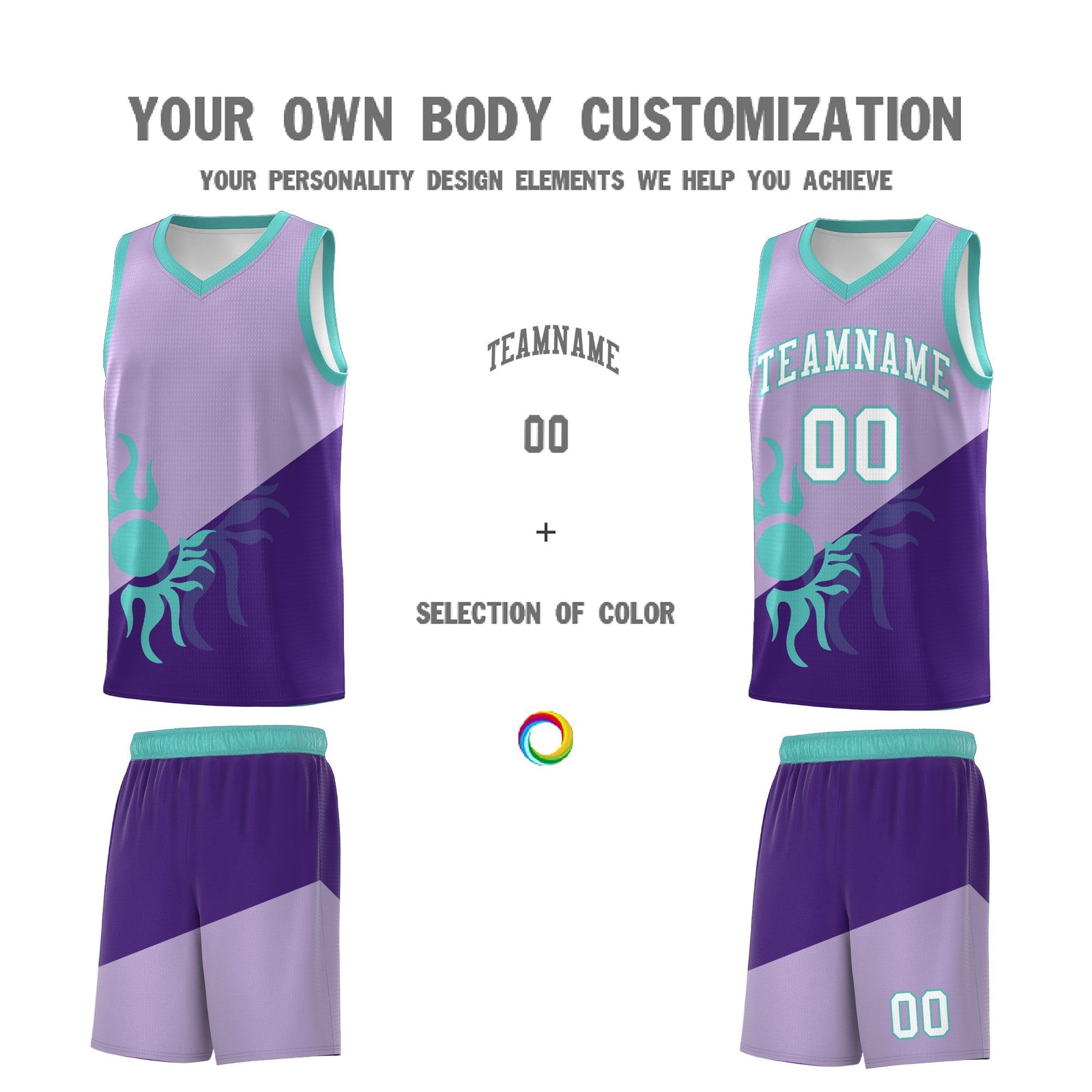 Custom Youth Basketball Jerseys - Light Purple Purple Sunburst Design Two Tone Uniforms