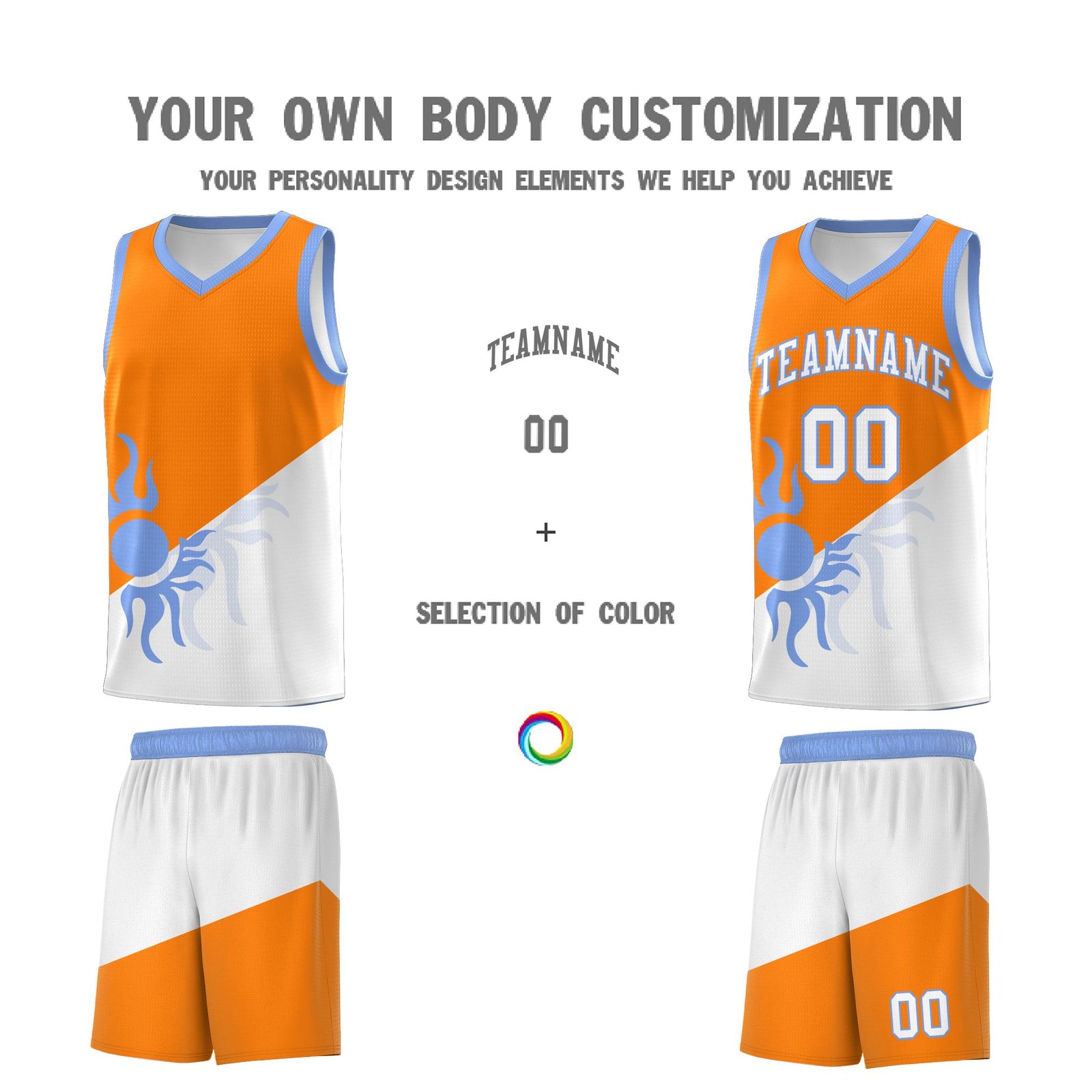Custom Youth Basketball Jerseys - Orange White Radiant Sun Design Two Tone Uniforms