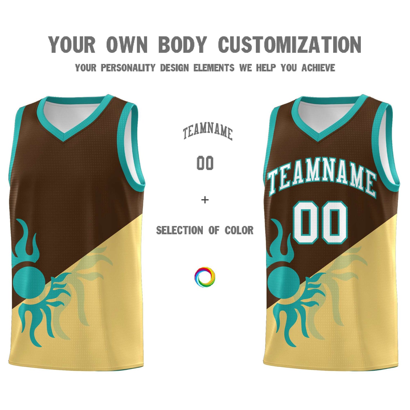 Custom Youth Basketball Jerseys - Brown Khaki Sunburst Design Two Tone Uniforms