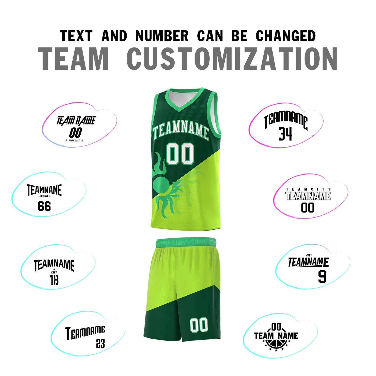 Custom Youth Basketball Jerseys - Kelly Green Neon Green Radiant Sun Design Two Tone Uniforms