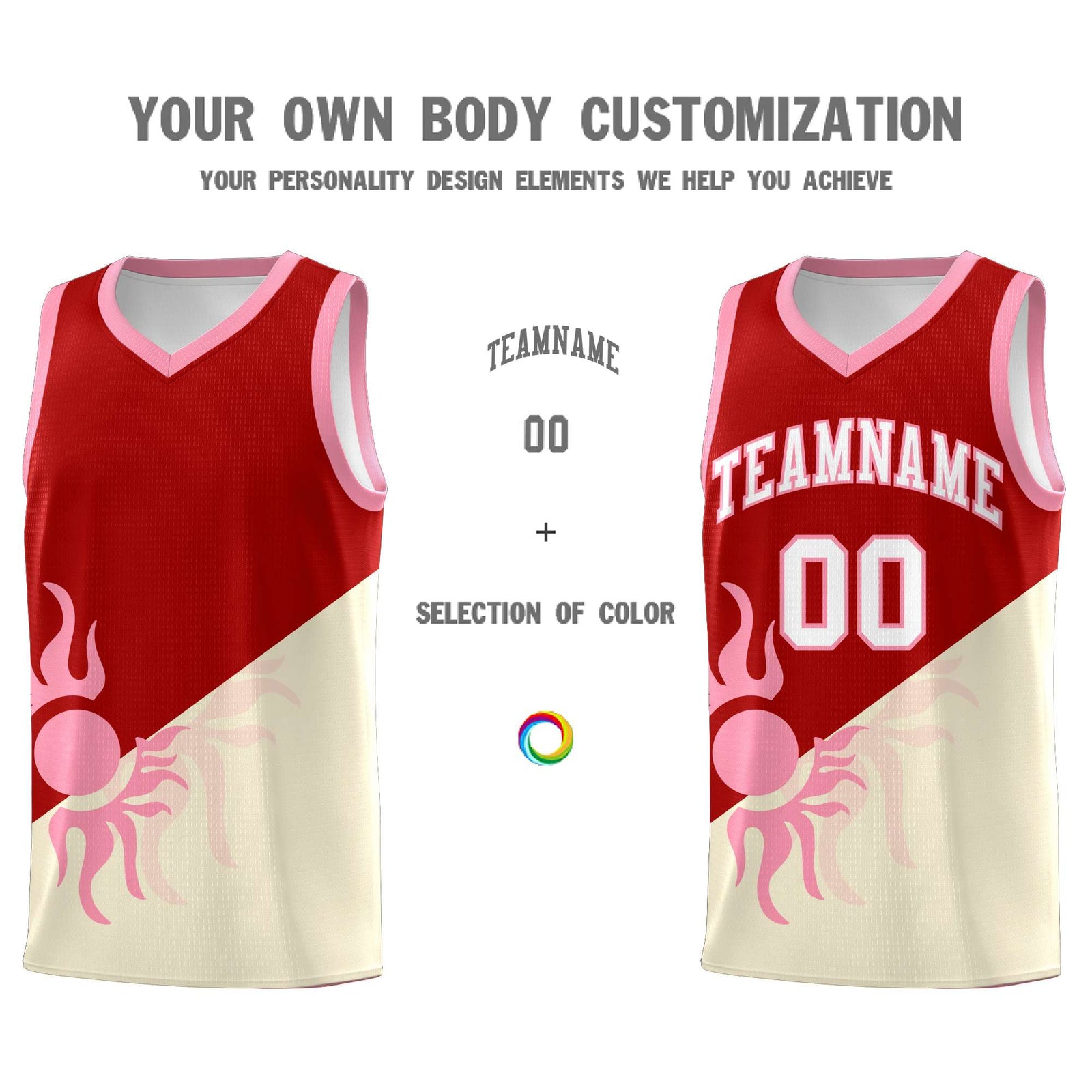 Custom Youth Basketball Jerseys - Red Light Khaki Radiant Sun Design Two Tone Uniforms