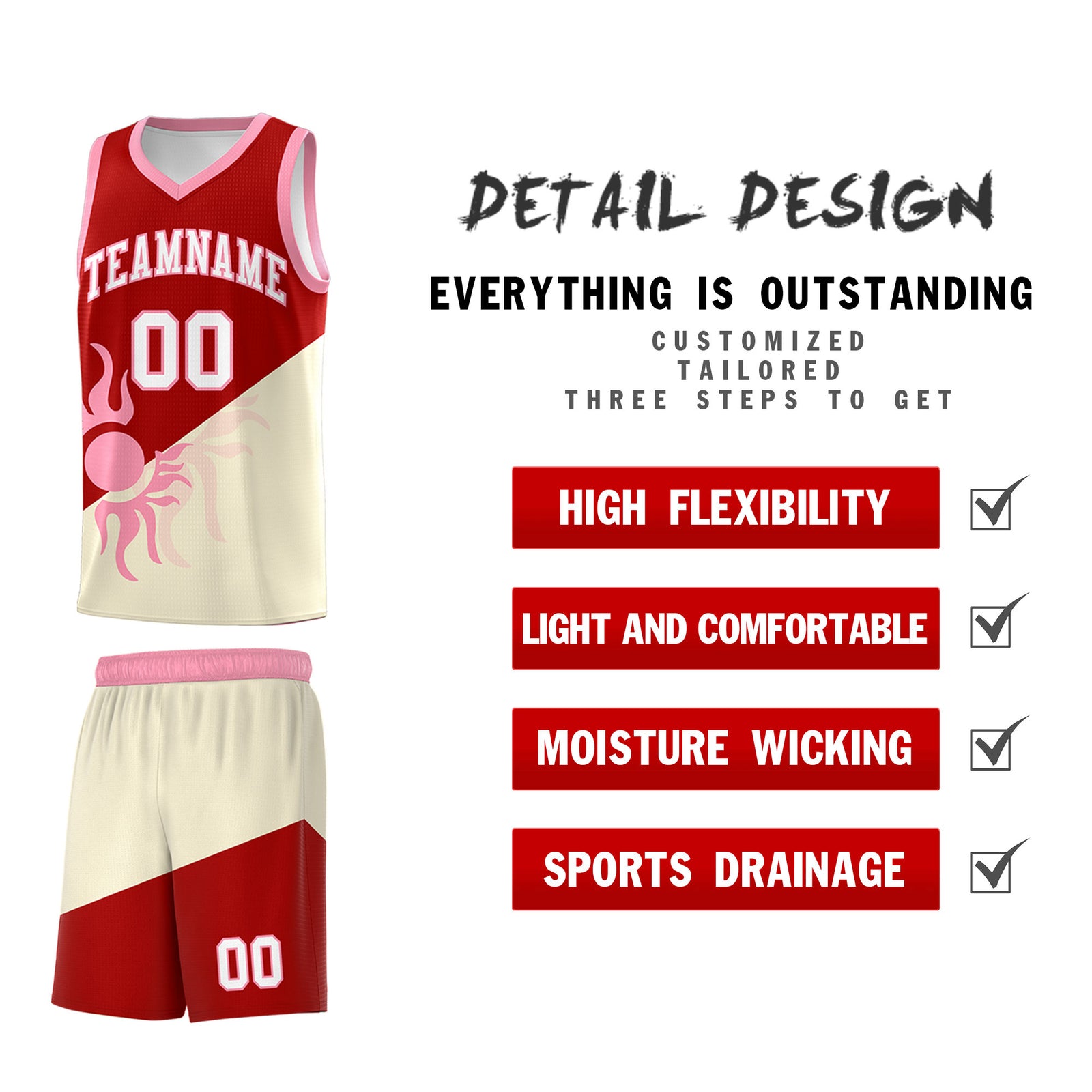 Custom Youth Basketball Jerseys - Red Light Khaki Radiant Sun Design Two Tone Uniforms