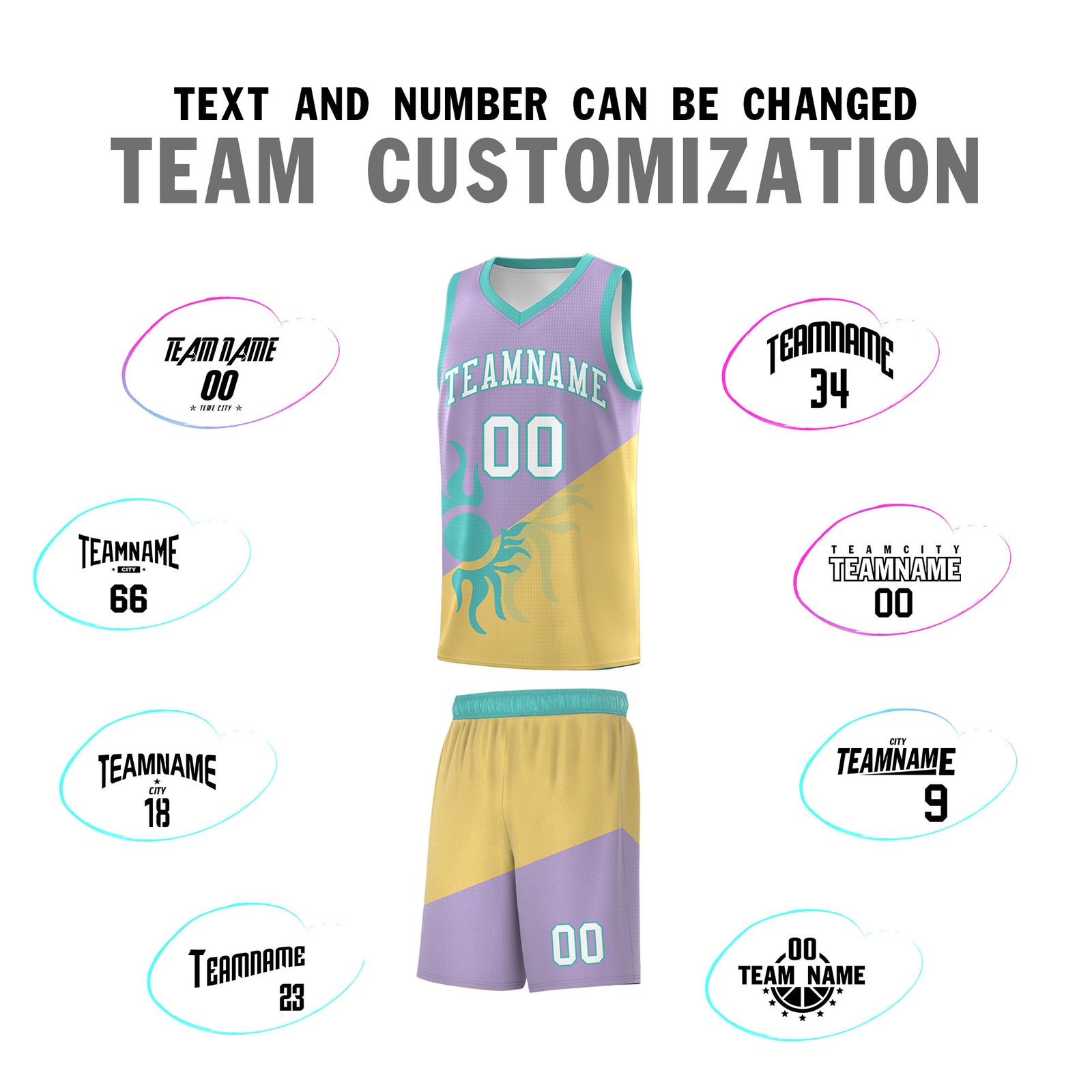Custom Youth Basketball Jerseys - Light Purple Old Gold Radiant Sun Design Two Tone Uniforms