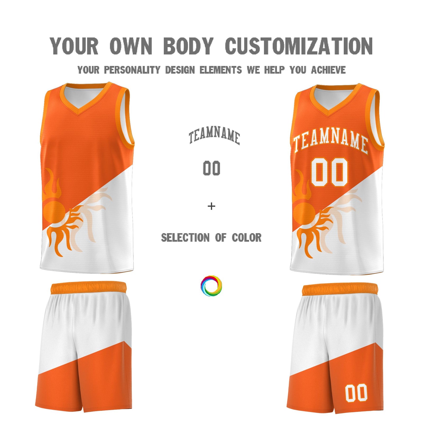 Custom Youth Basketball Jerseys - Orange White Radiant Sun Design Two Tone Uniforms