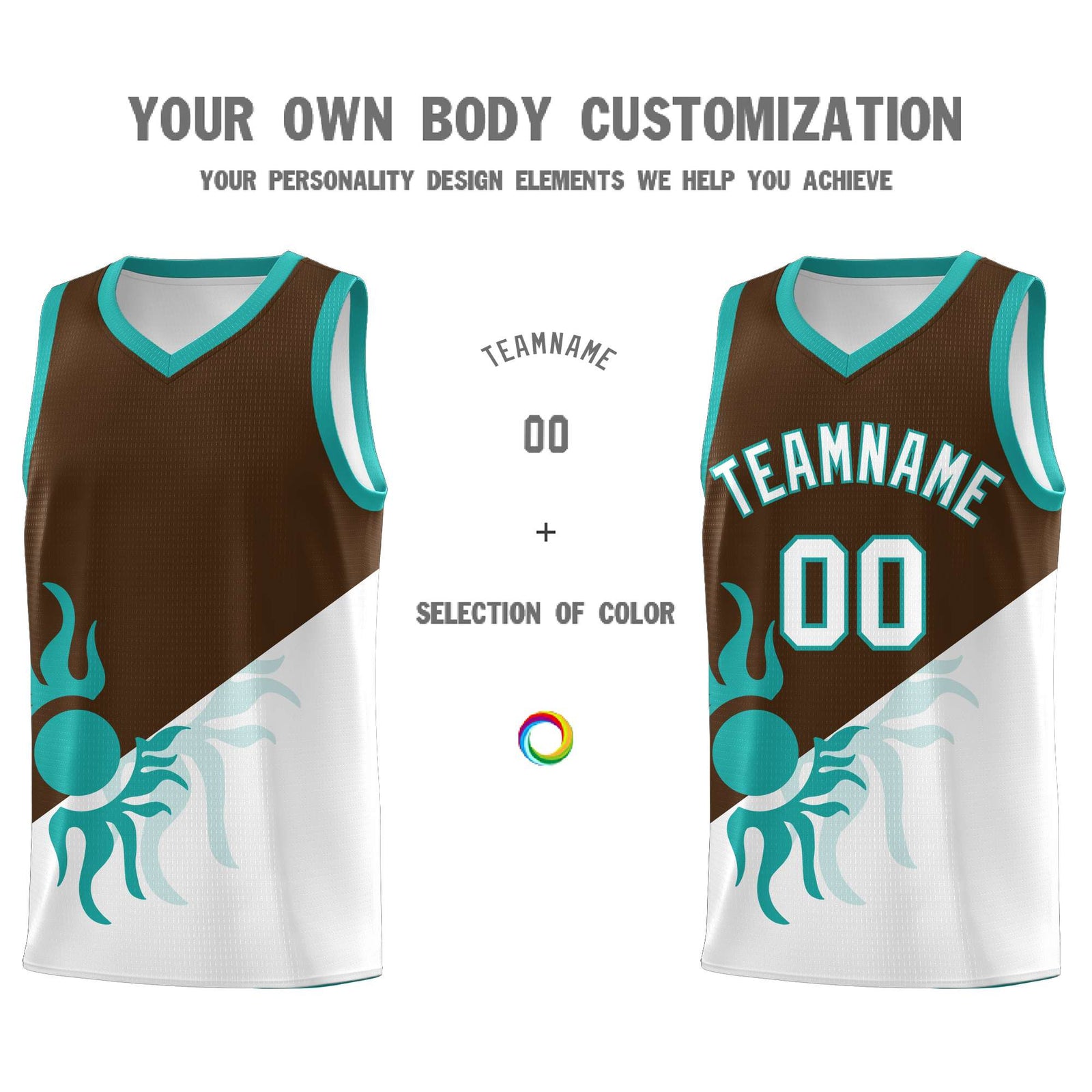 Custom Youth Basketball Jerseys - Brown White Radiant Sun Design Two Tone Uniforms