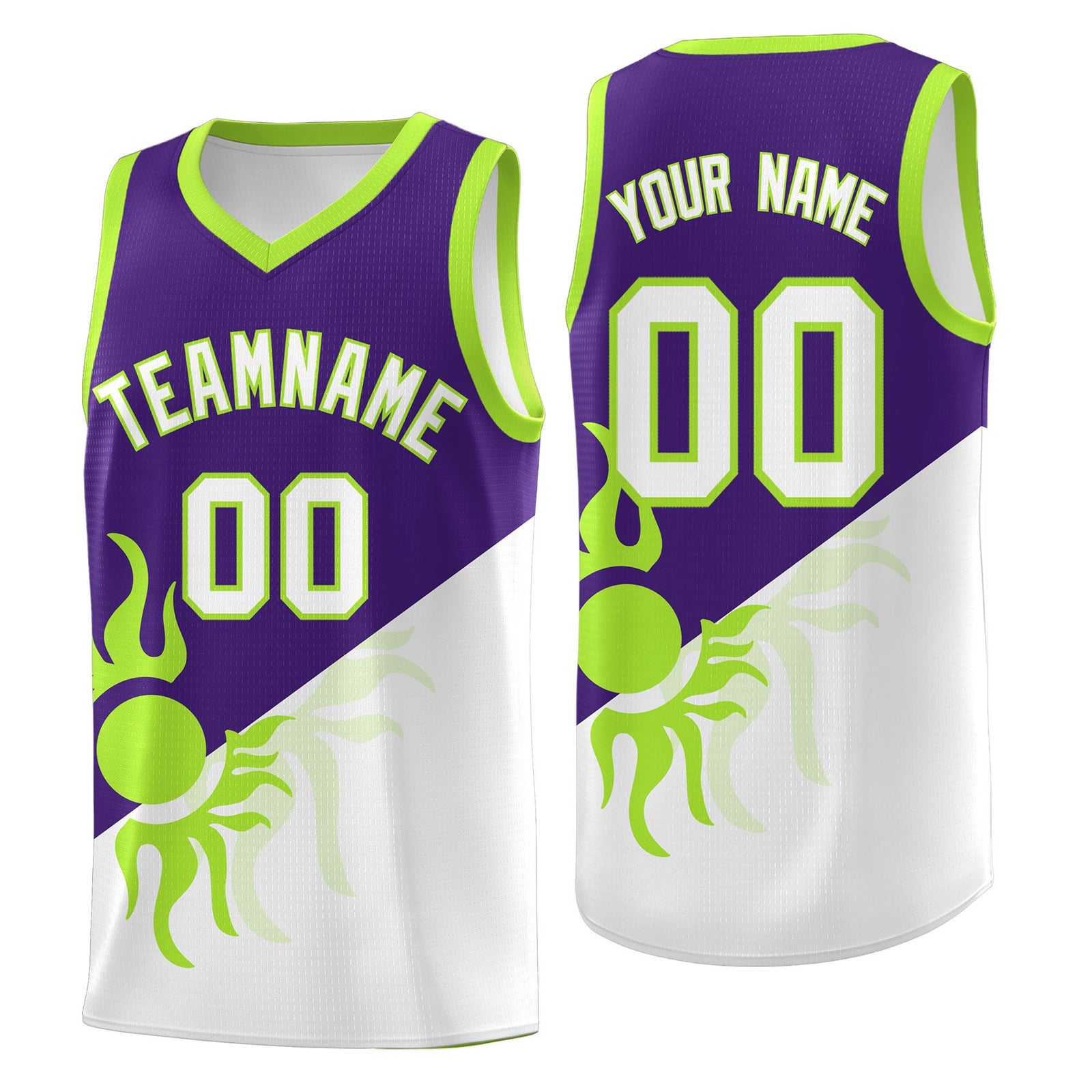 Custom Youth Basketball Jerseys - Purple White Radiant Sun Design Two Tone Uniforms