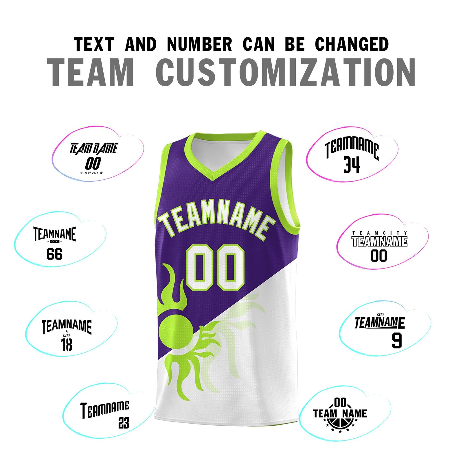 Custom Youth Basketball Jerseys - Purple White Radiant Sun Design Two Tone Uniforms