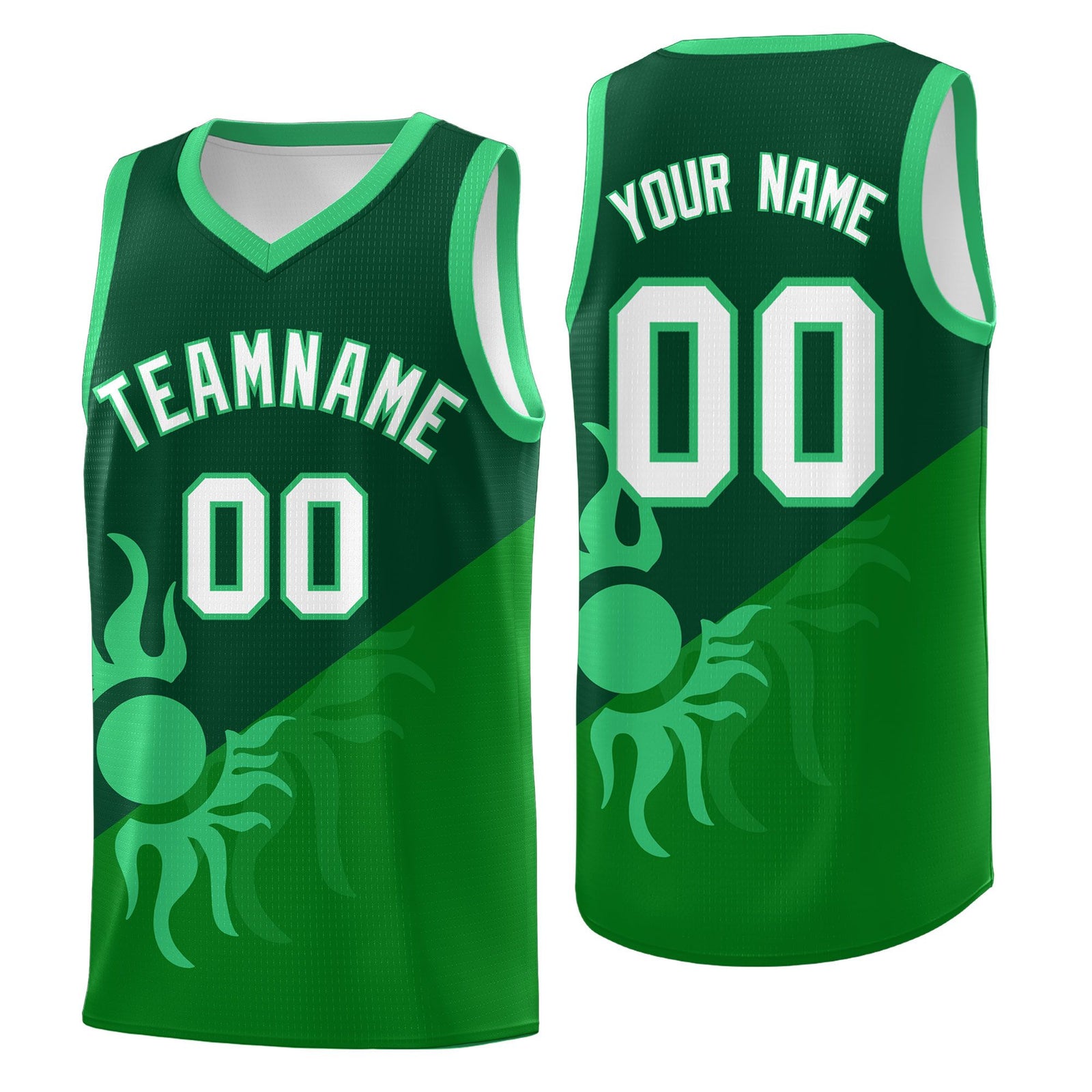 Custom Youth Basketball Jerseys - Kelly Green Kelly Green Sunburst Design Two Tone Uniforms