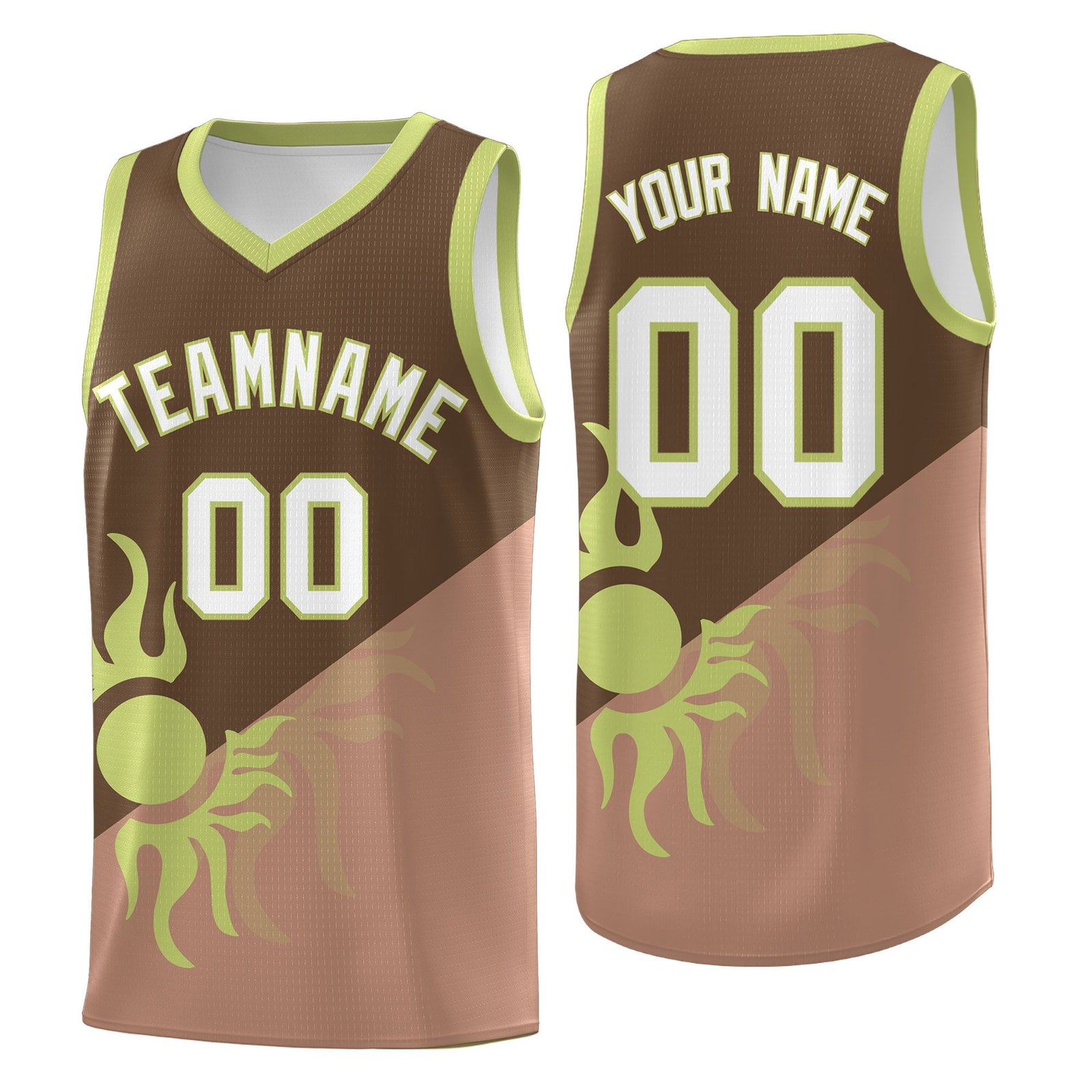 Custom Youth Basketball Jerseys - Coffee Light Brown Radiant Sun Design Two Tone Uniforms
