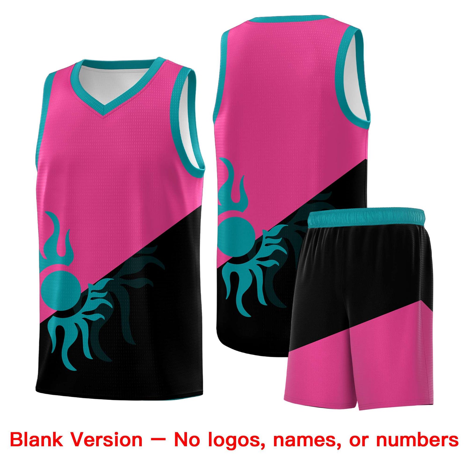 Custom Youth Basketball Jerseys - Rose Red Black Sunburst Design Two Tone Uniforms