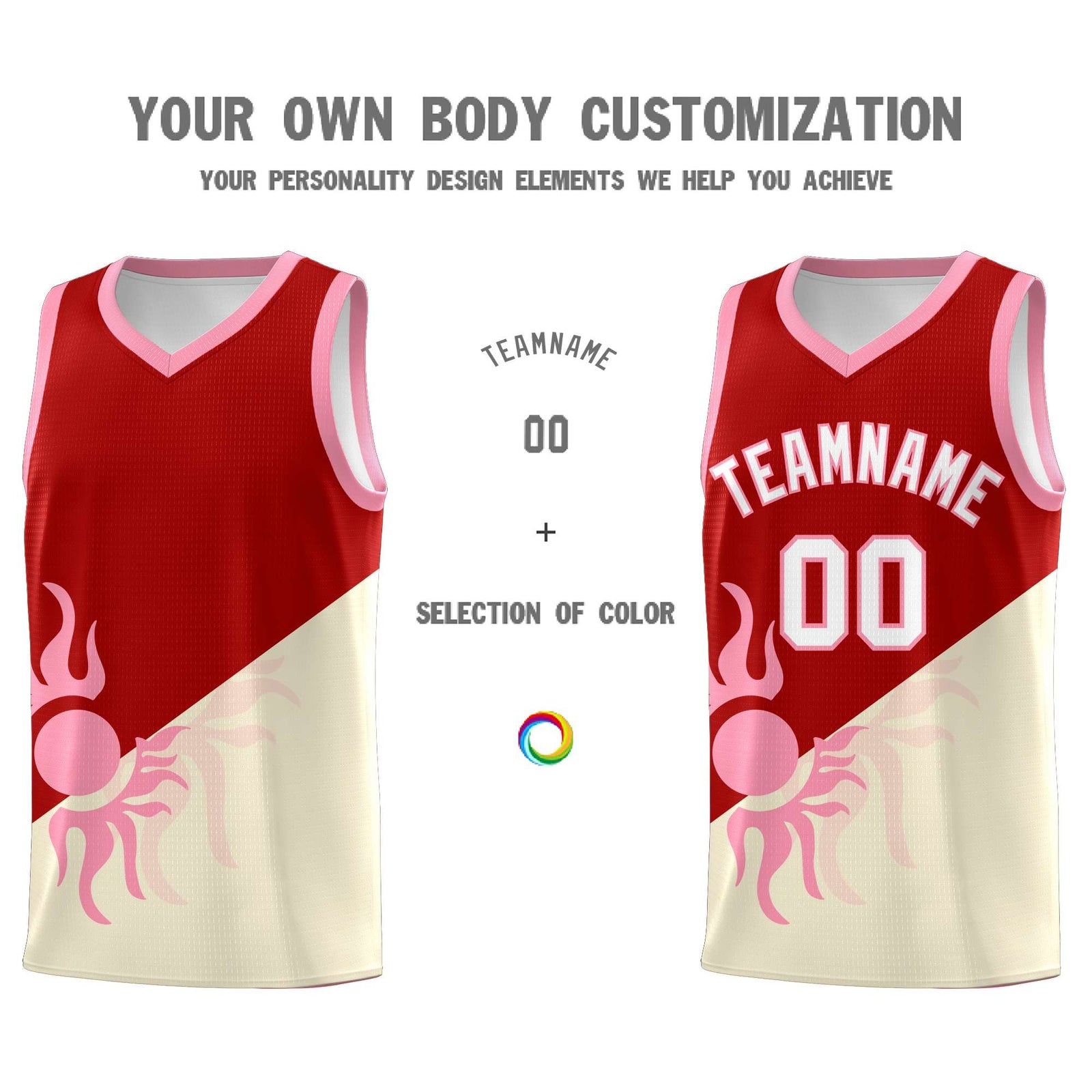 Custom Youth Basketball Jerseys - Red Light Khaki Radiant Sun Design Two Tone Uniforms
